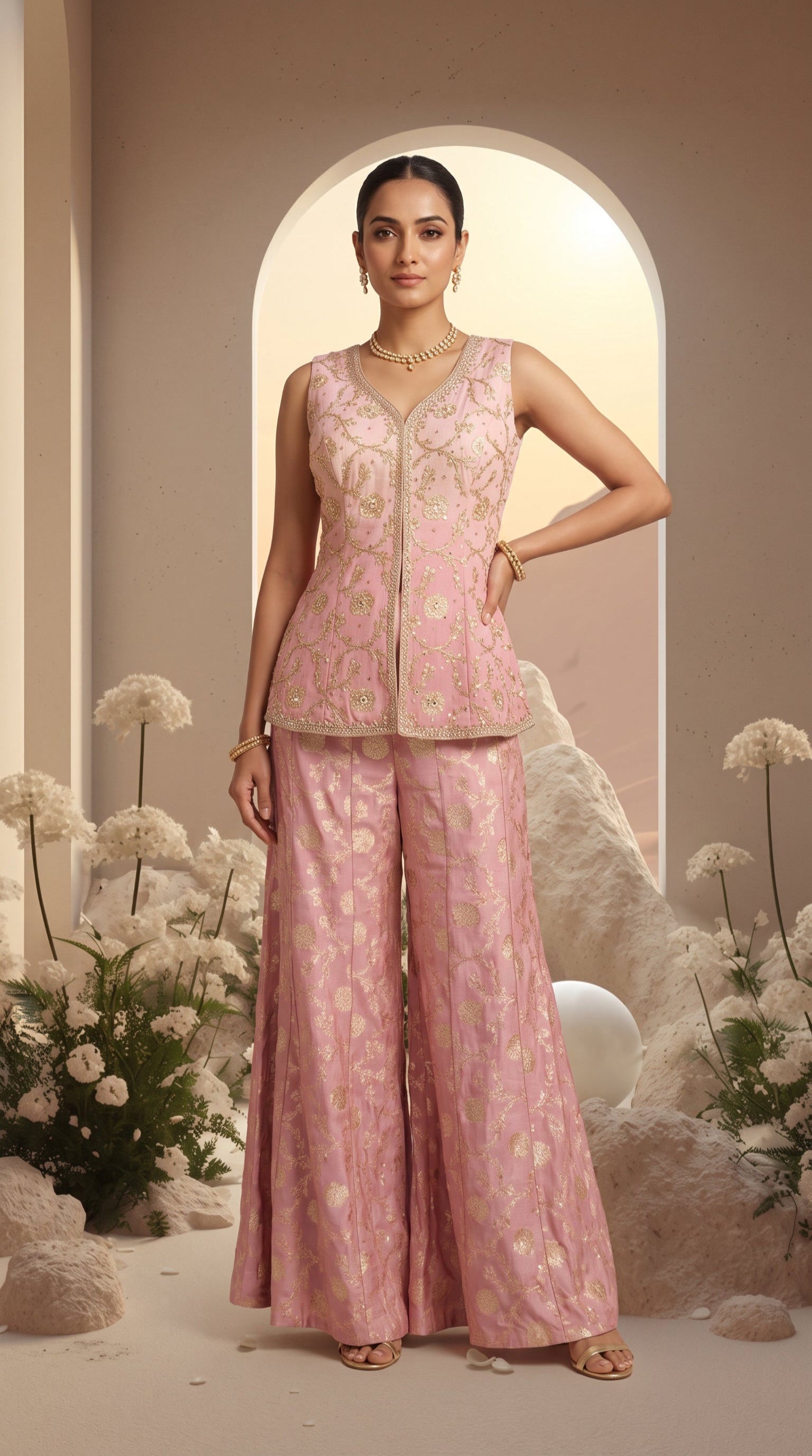 Blush Embroidered Kurta Sharara Set