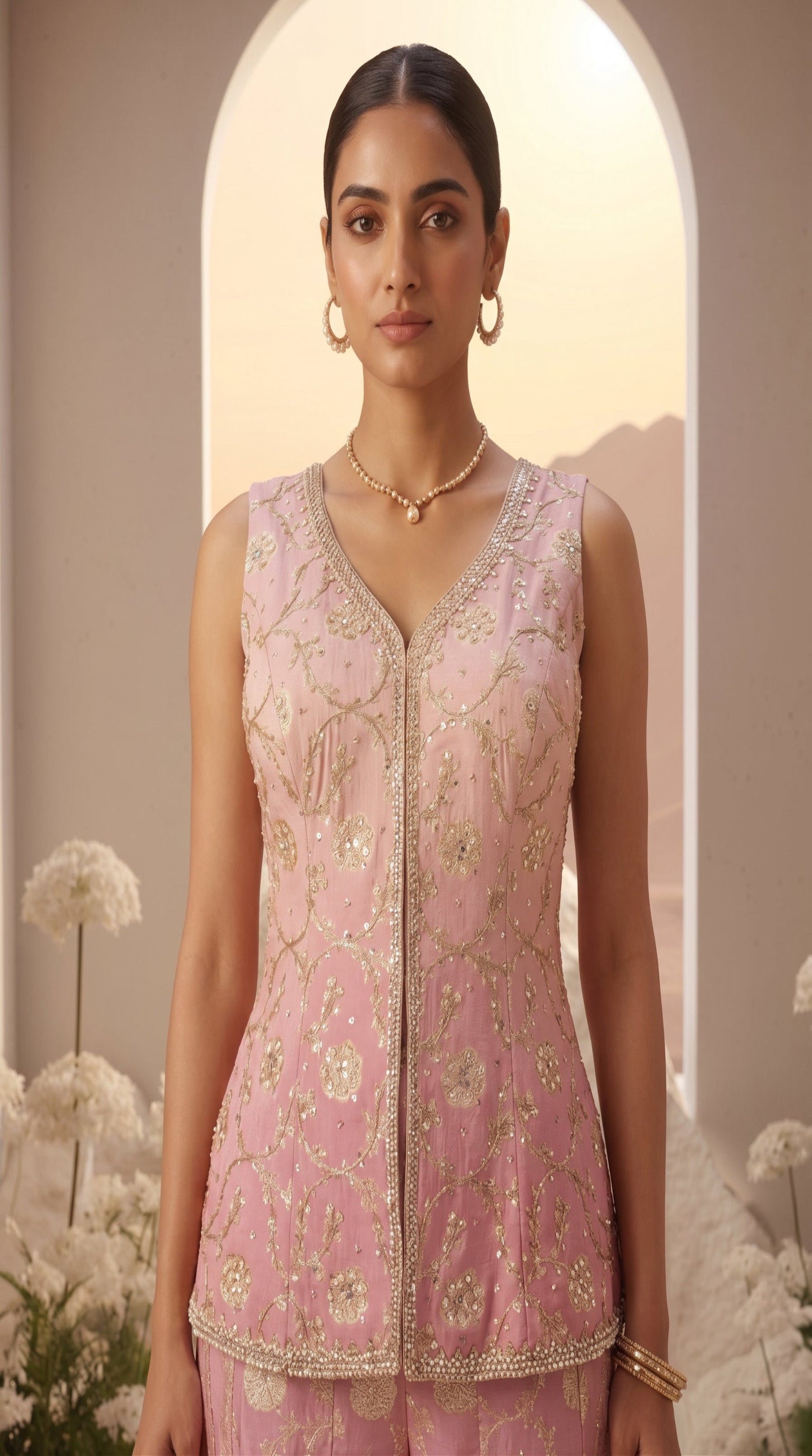 Blush Embroidered Kurta Sharara Set