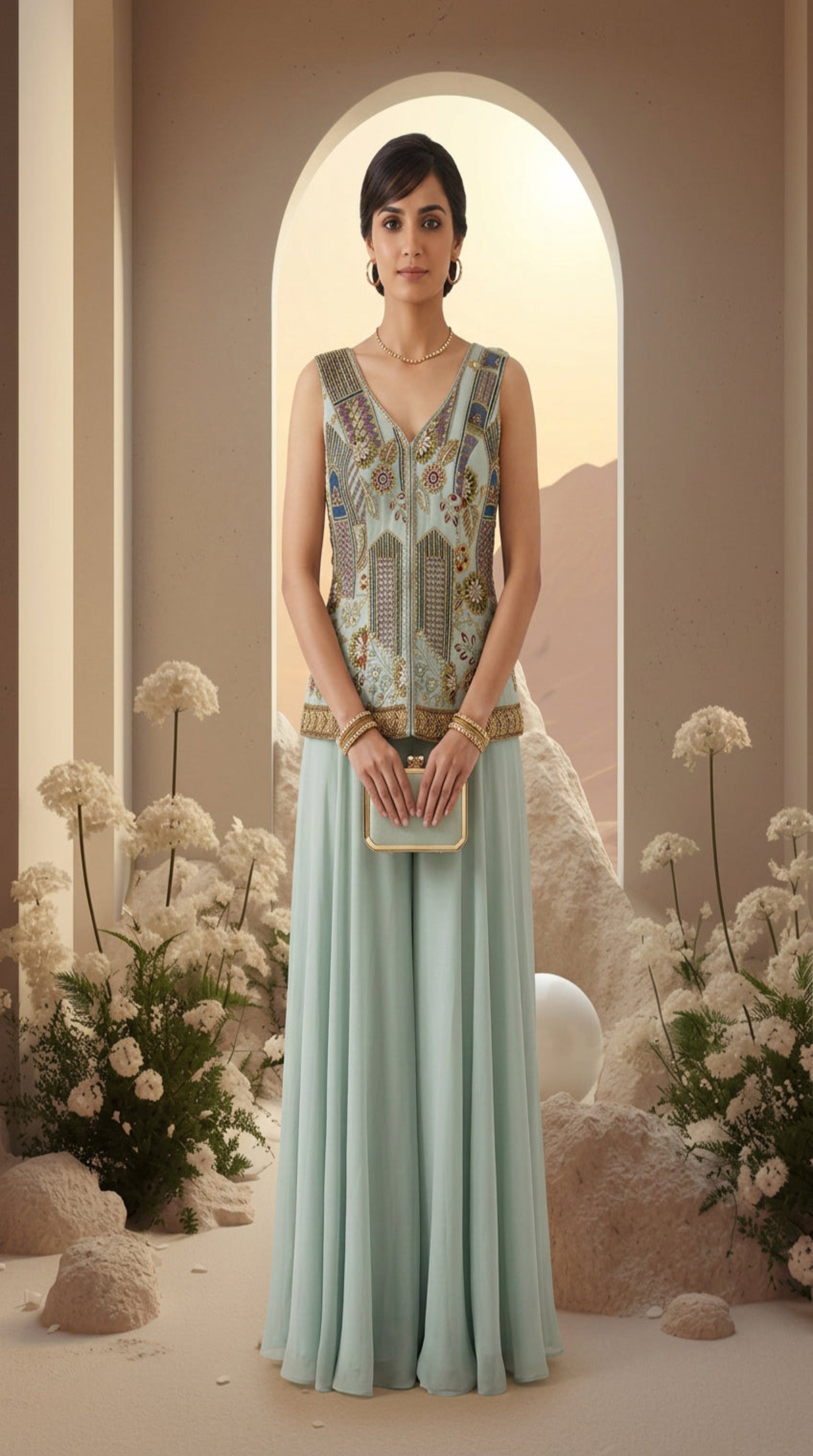 Blush Embroidered Motif Sharara Set