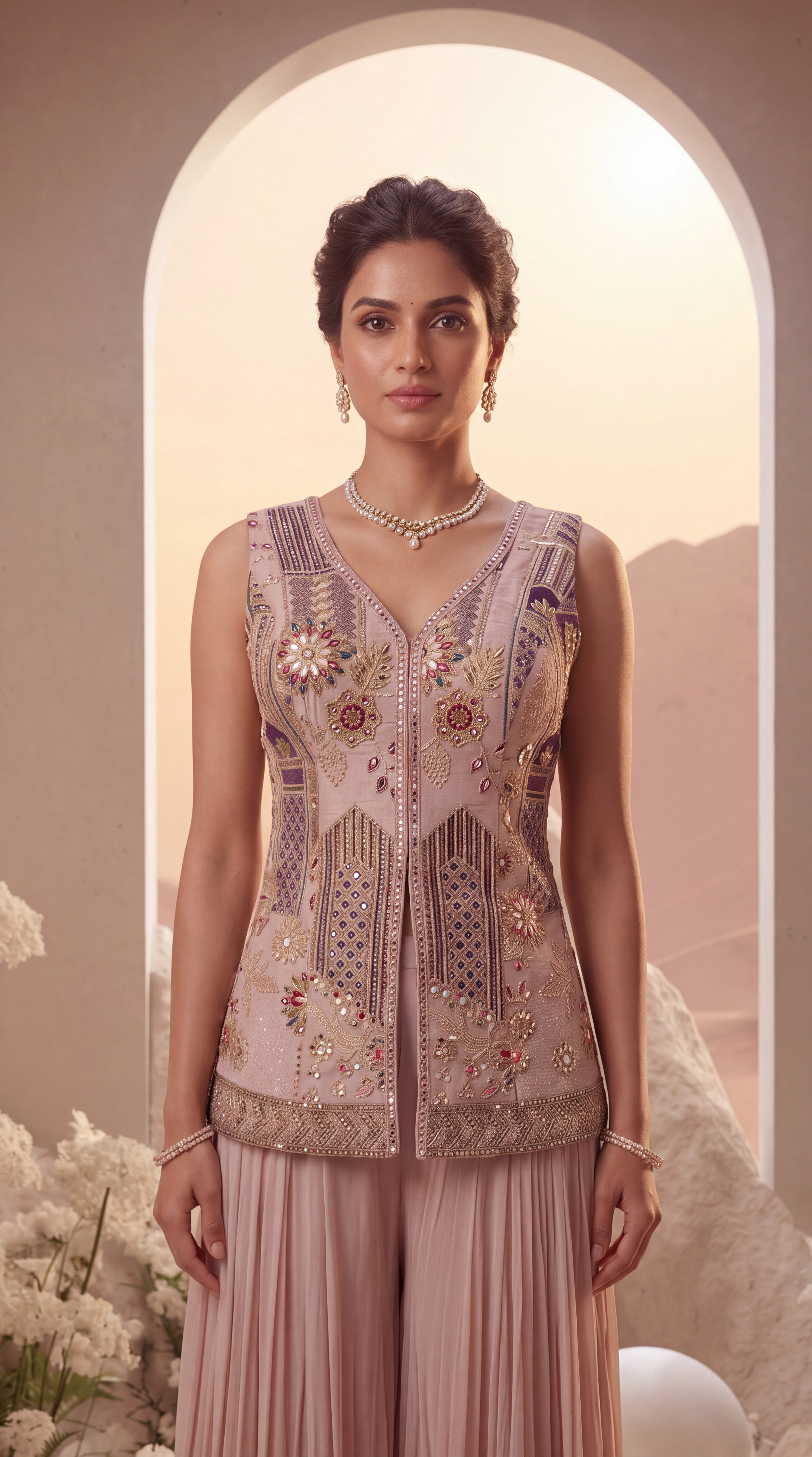 Blush Embroidered Motif Sharara Set