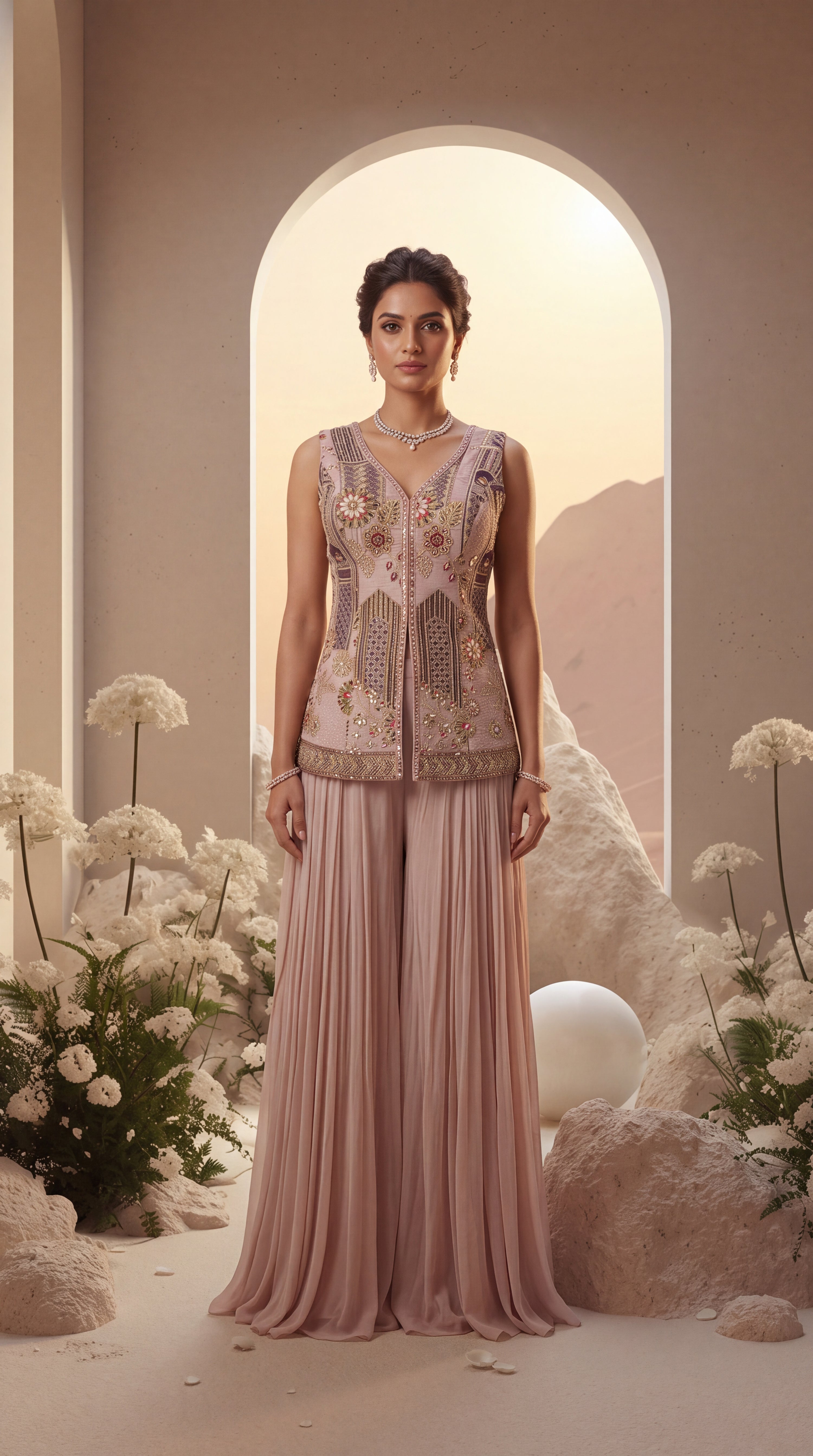 Blush Embroidered Motif Sharara Set