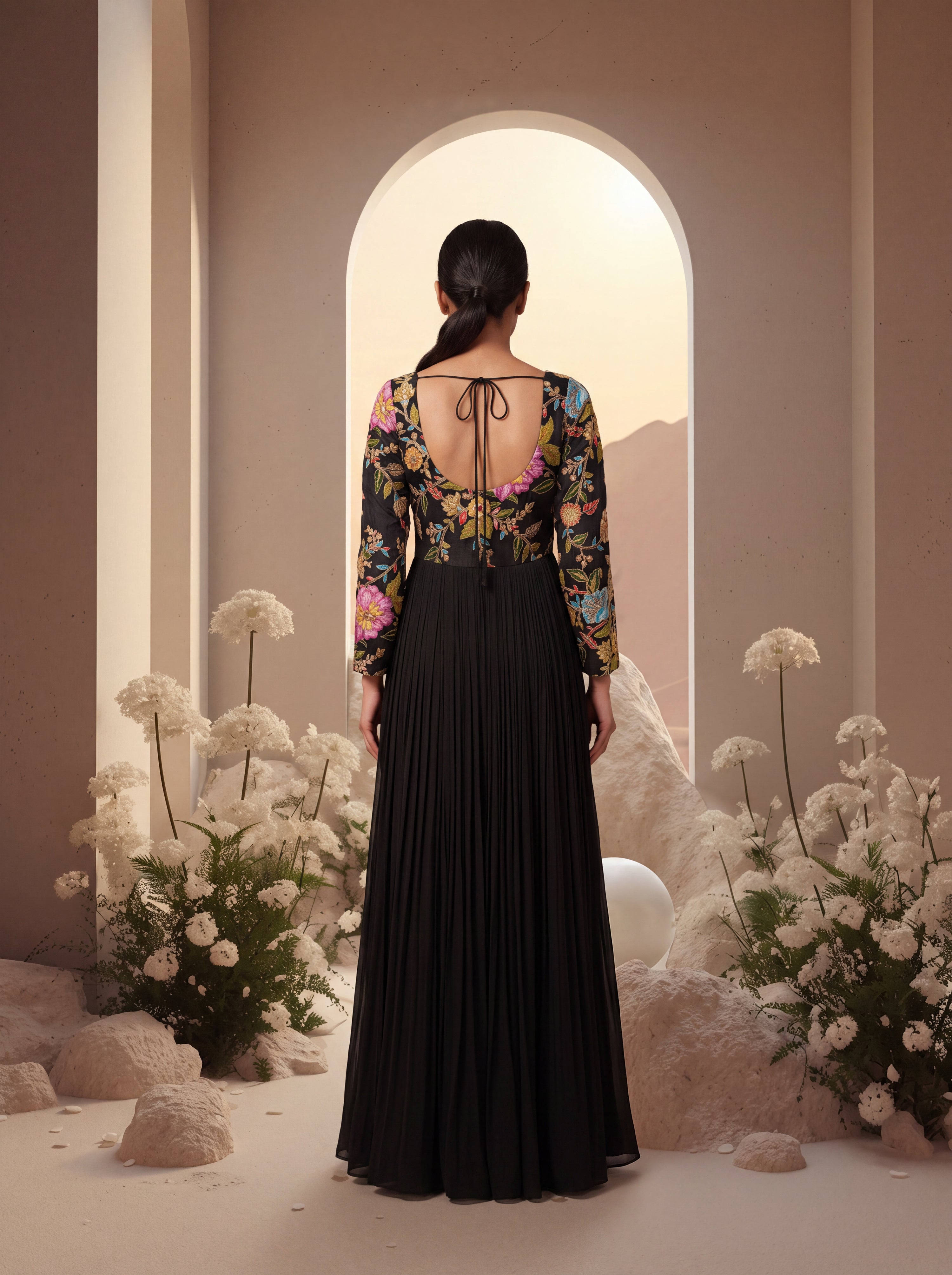 Black Embellished Top Anarkali