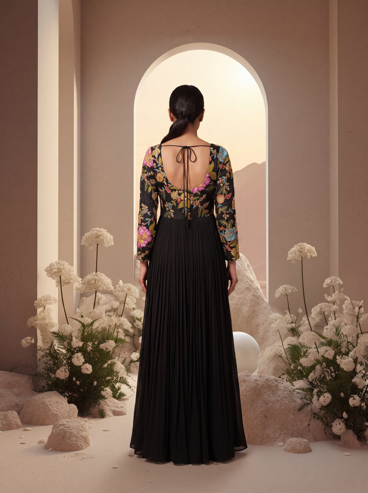 Black Embellished Top Anarkali