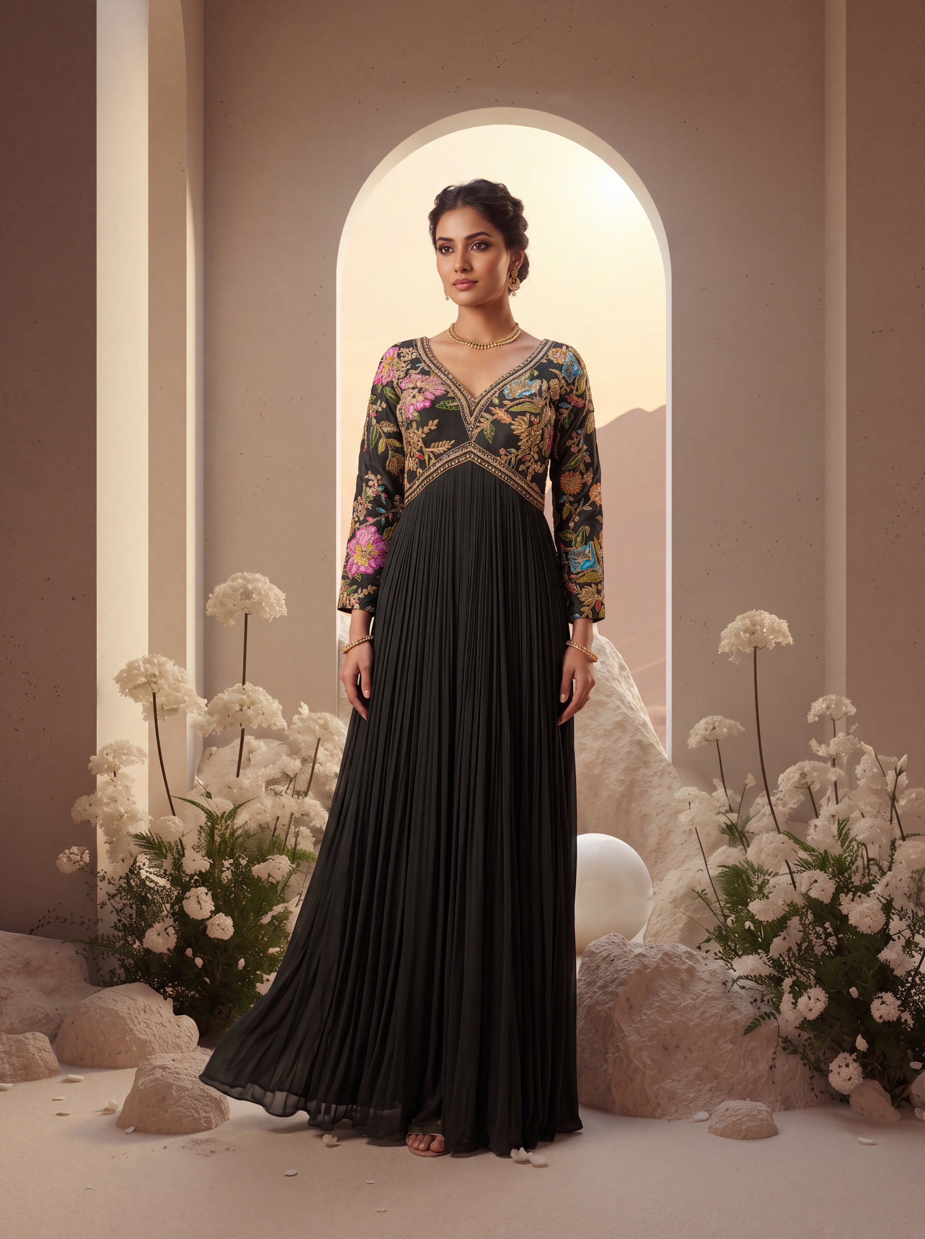 Black Embellished Top Anarkali