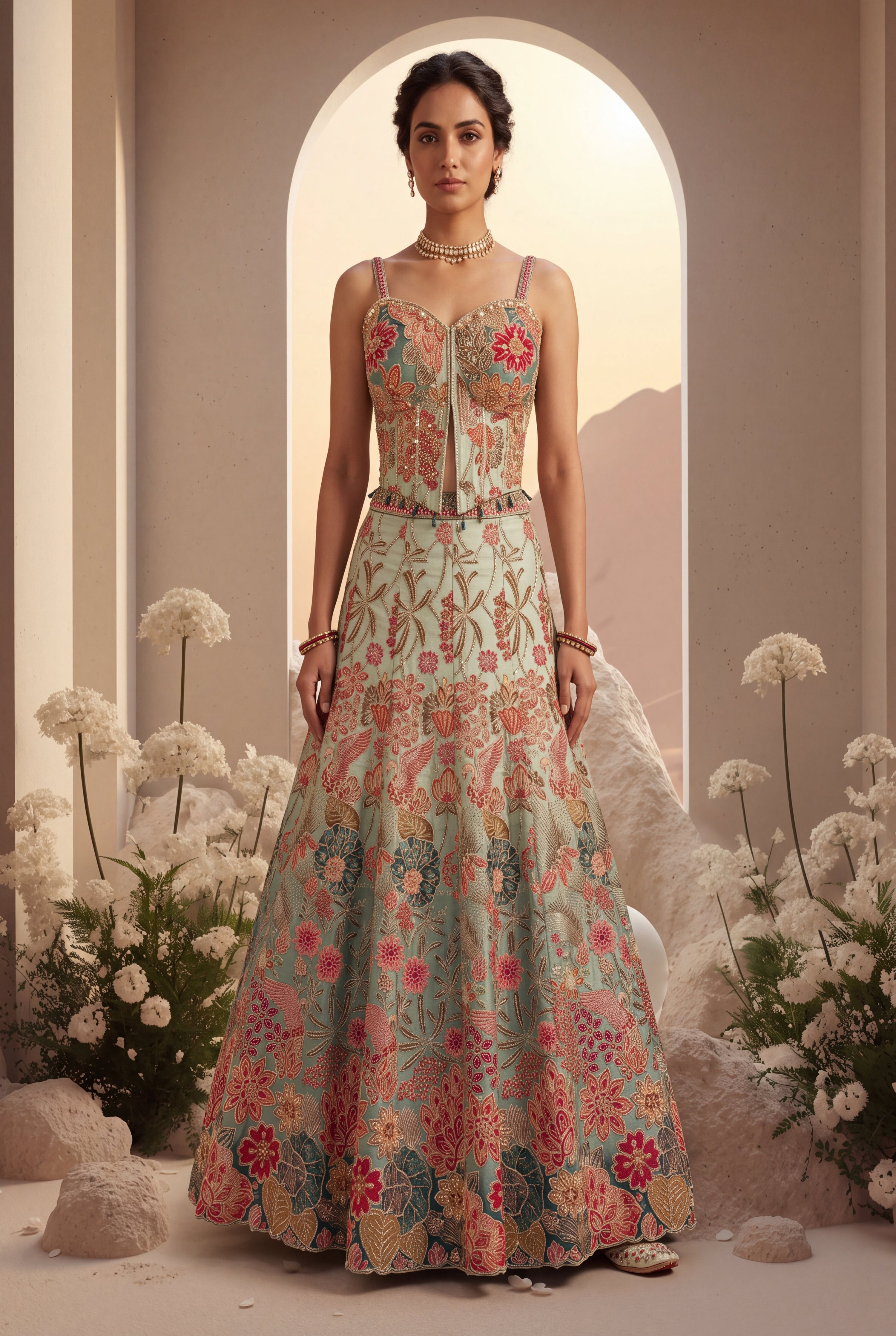 Floral Heavy Embroidered Lehenga Set