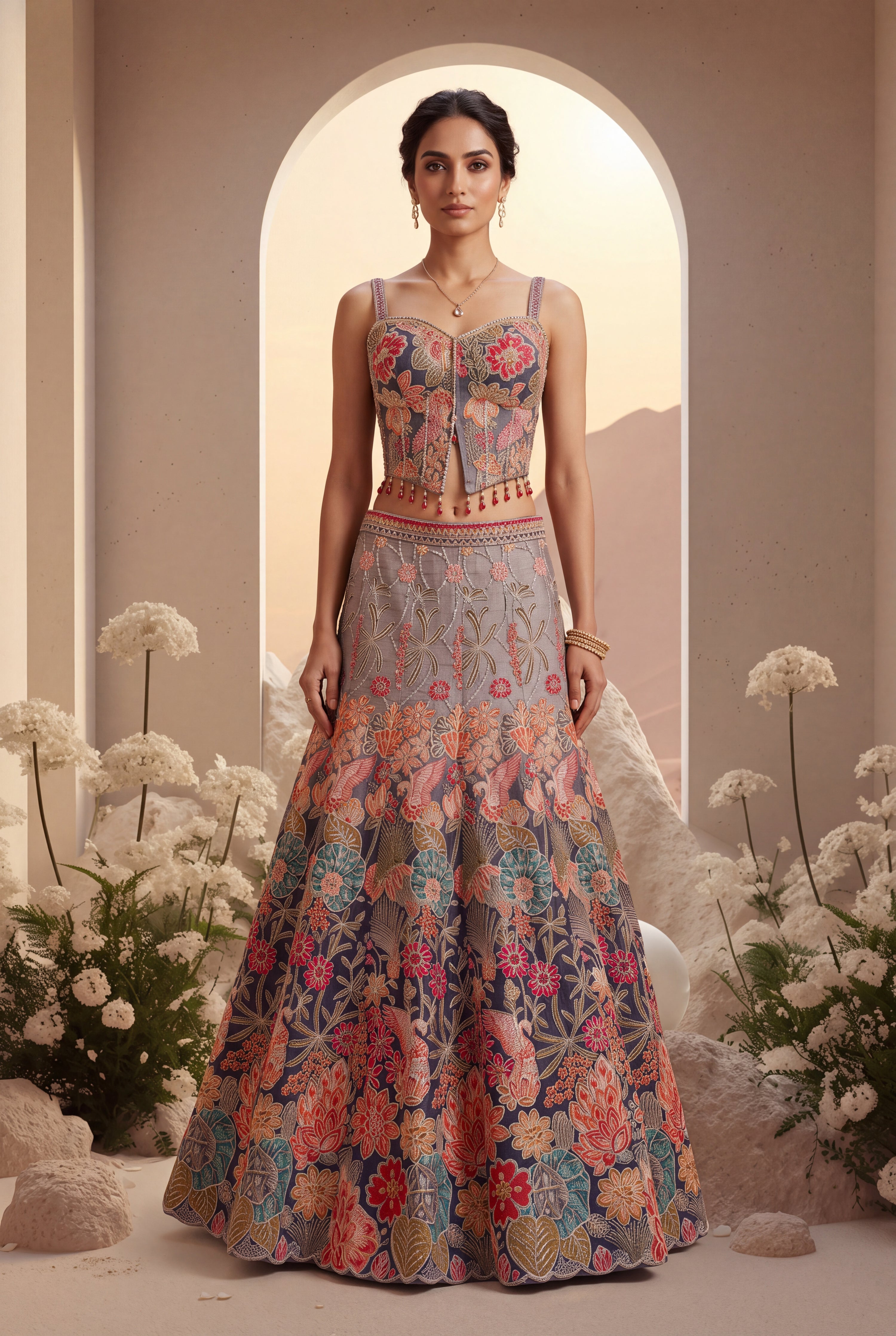 Floral Heavy Embroidered Lehenga Set