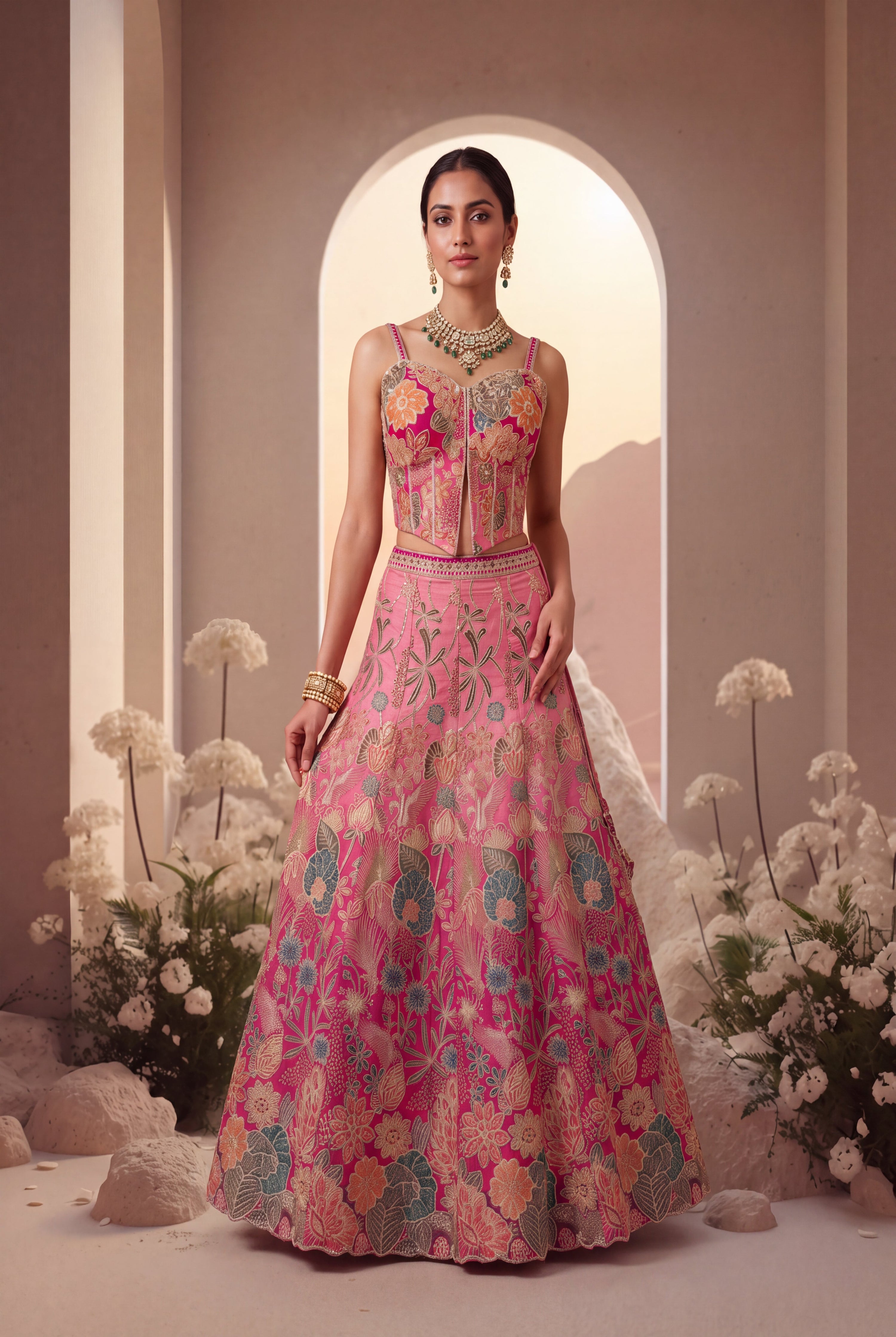 Floral Heavy Embroidered Lehenga Set