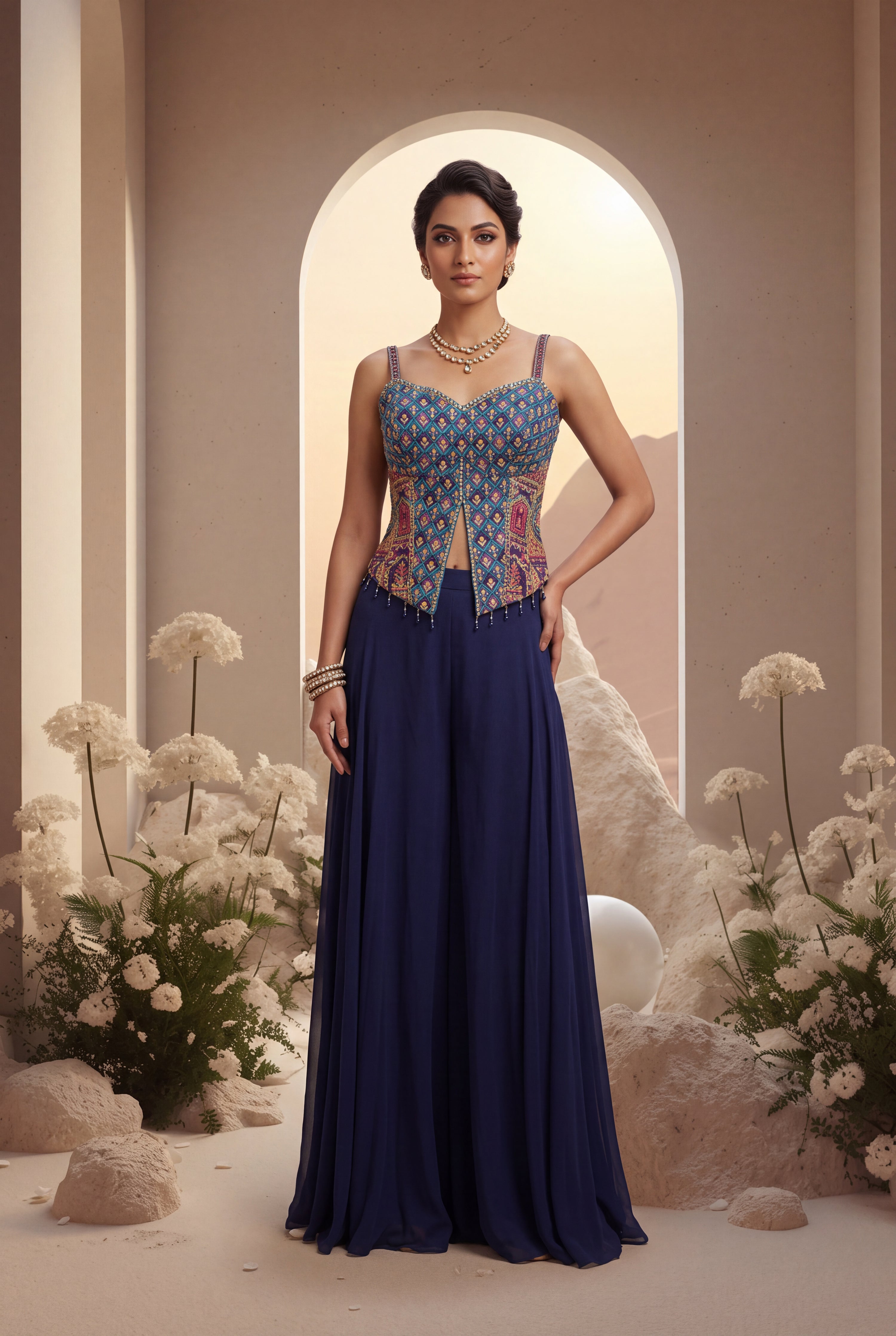 Dark Embroidered Sharara Set