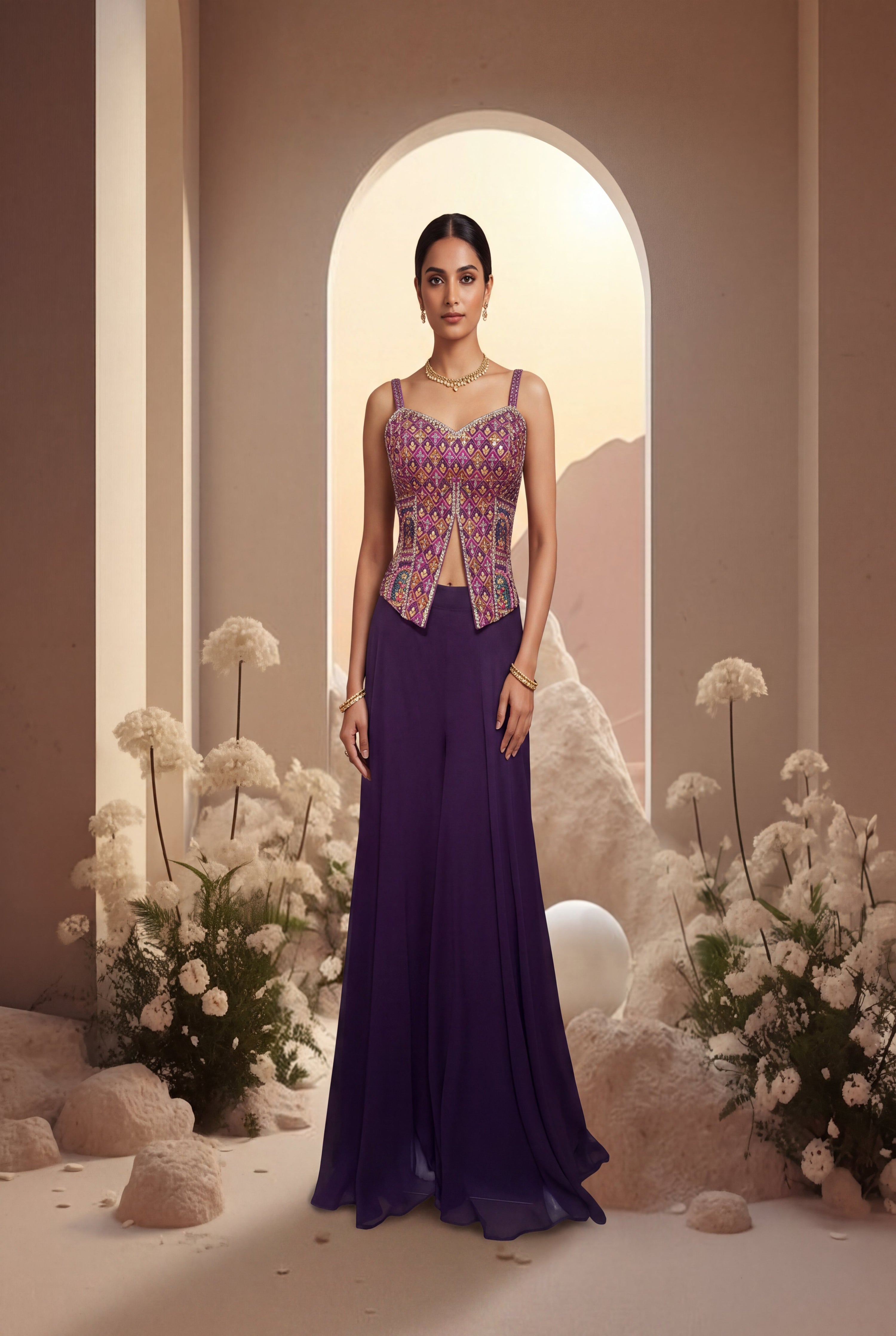 Dark Embroidered Sharara Set