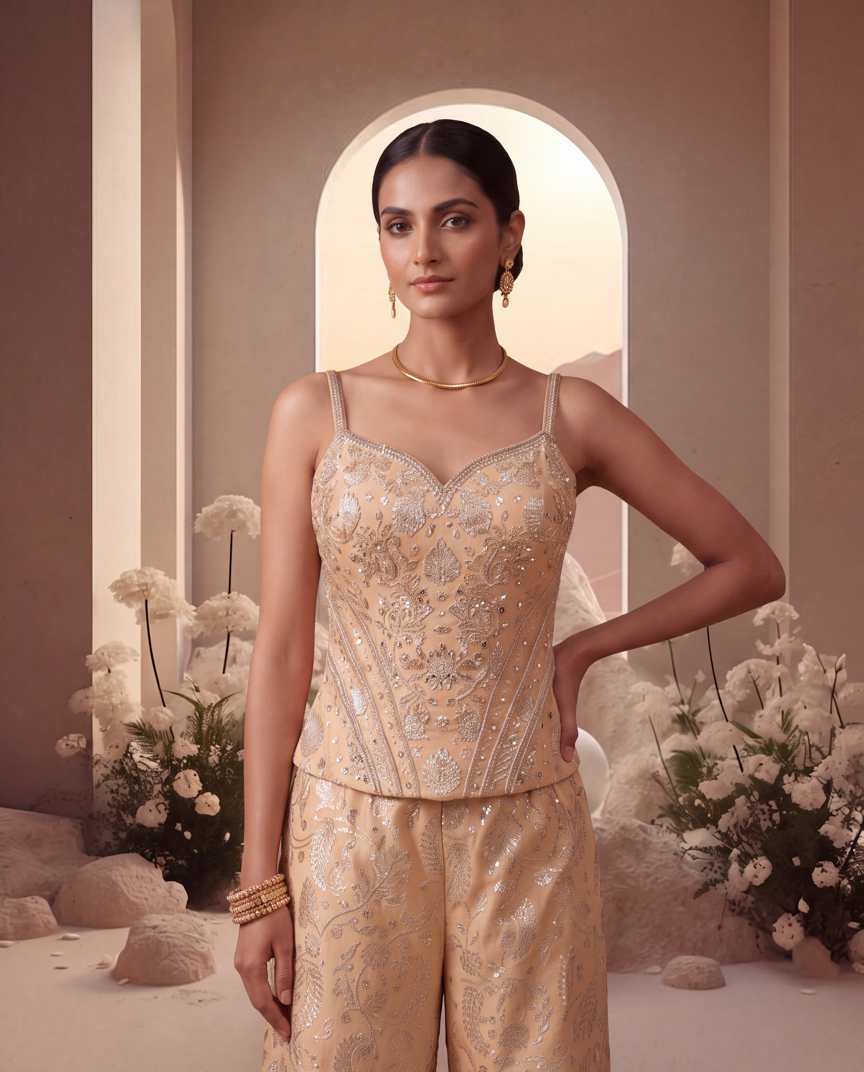 Corset Embroidered Sharara Set