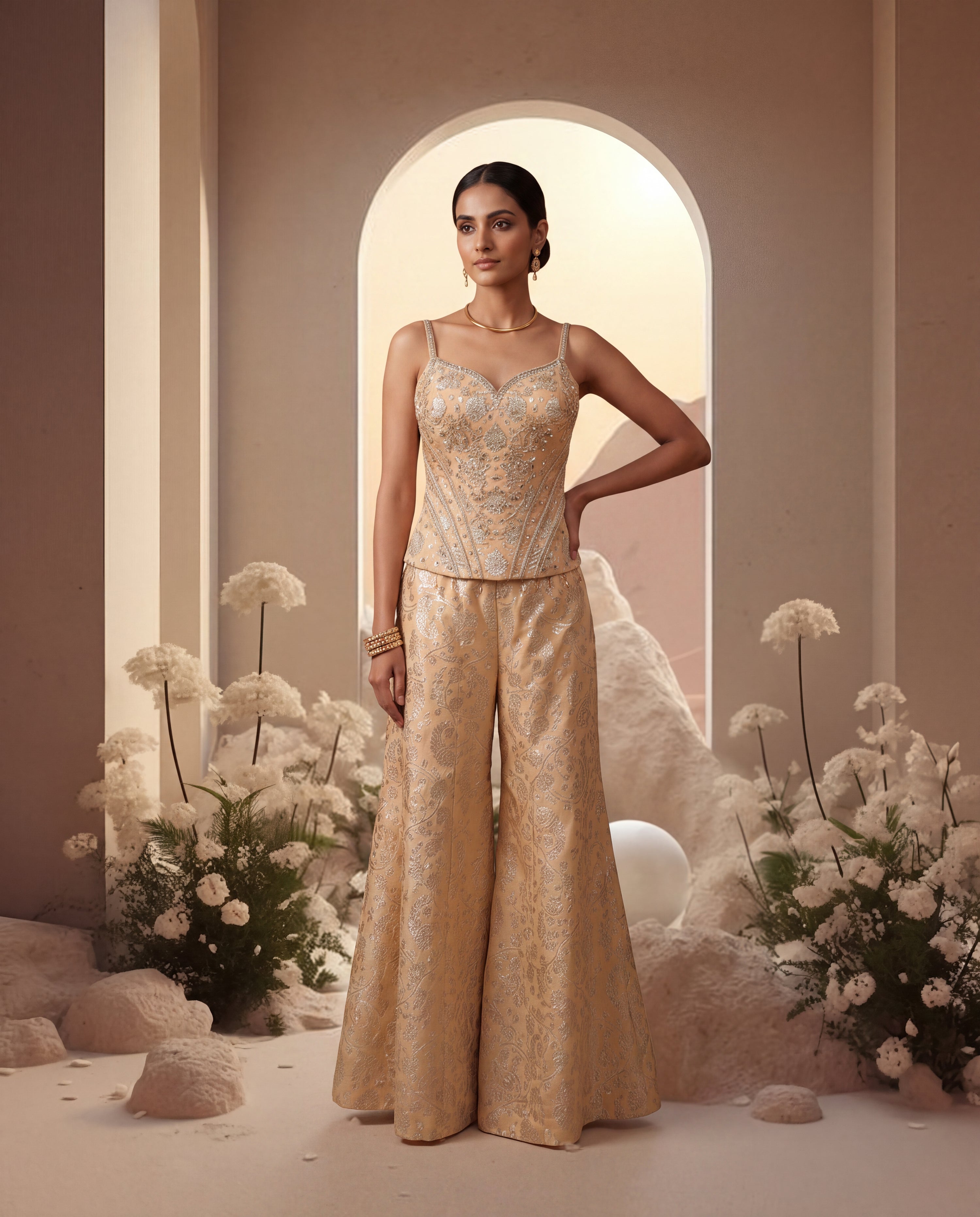 Corset Embroidered Sharara Set