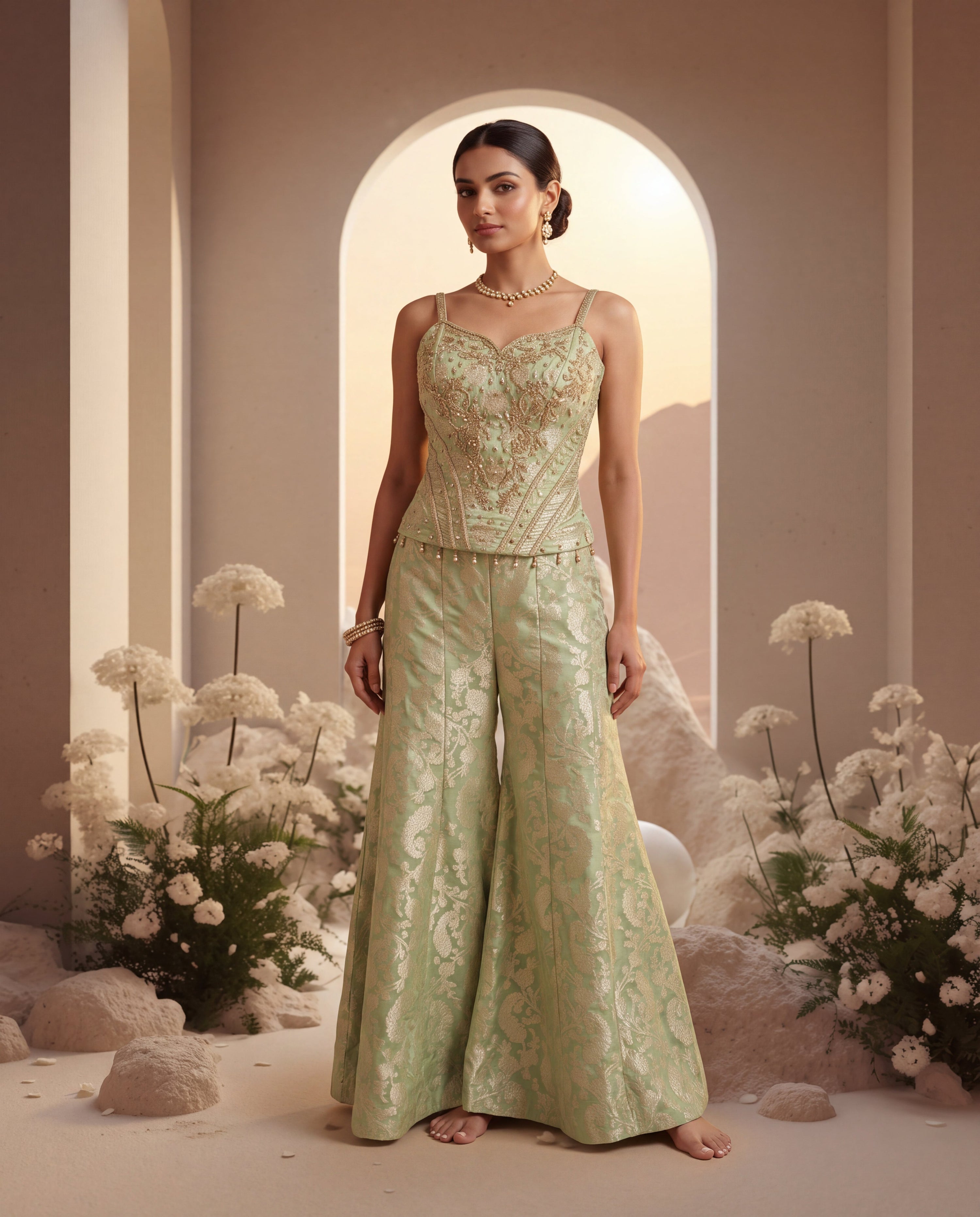 Corset Embroidered Sharara Set