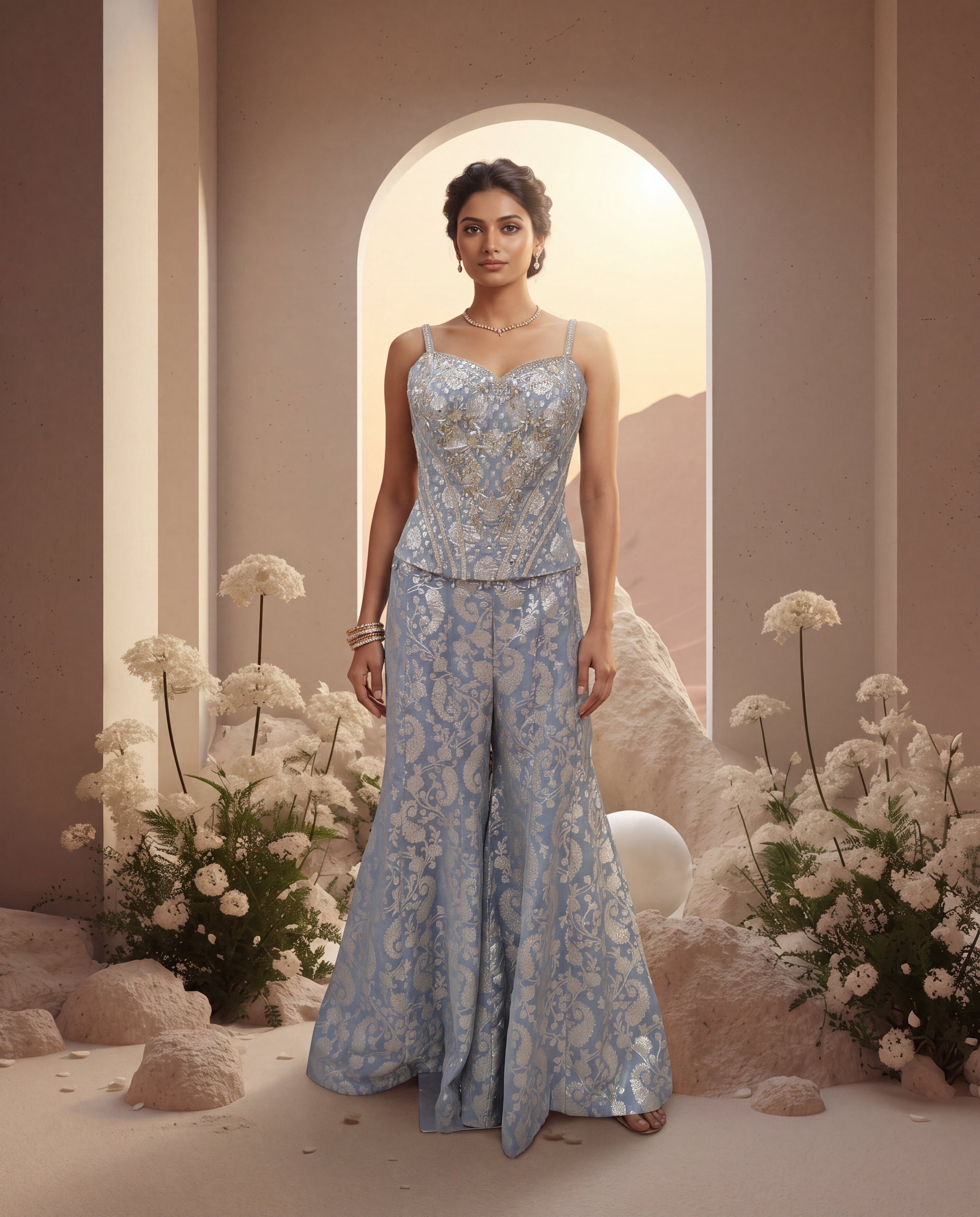 Corset Embroidered Sharara Set
