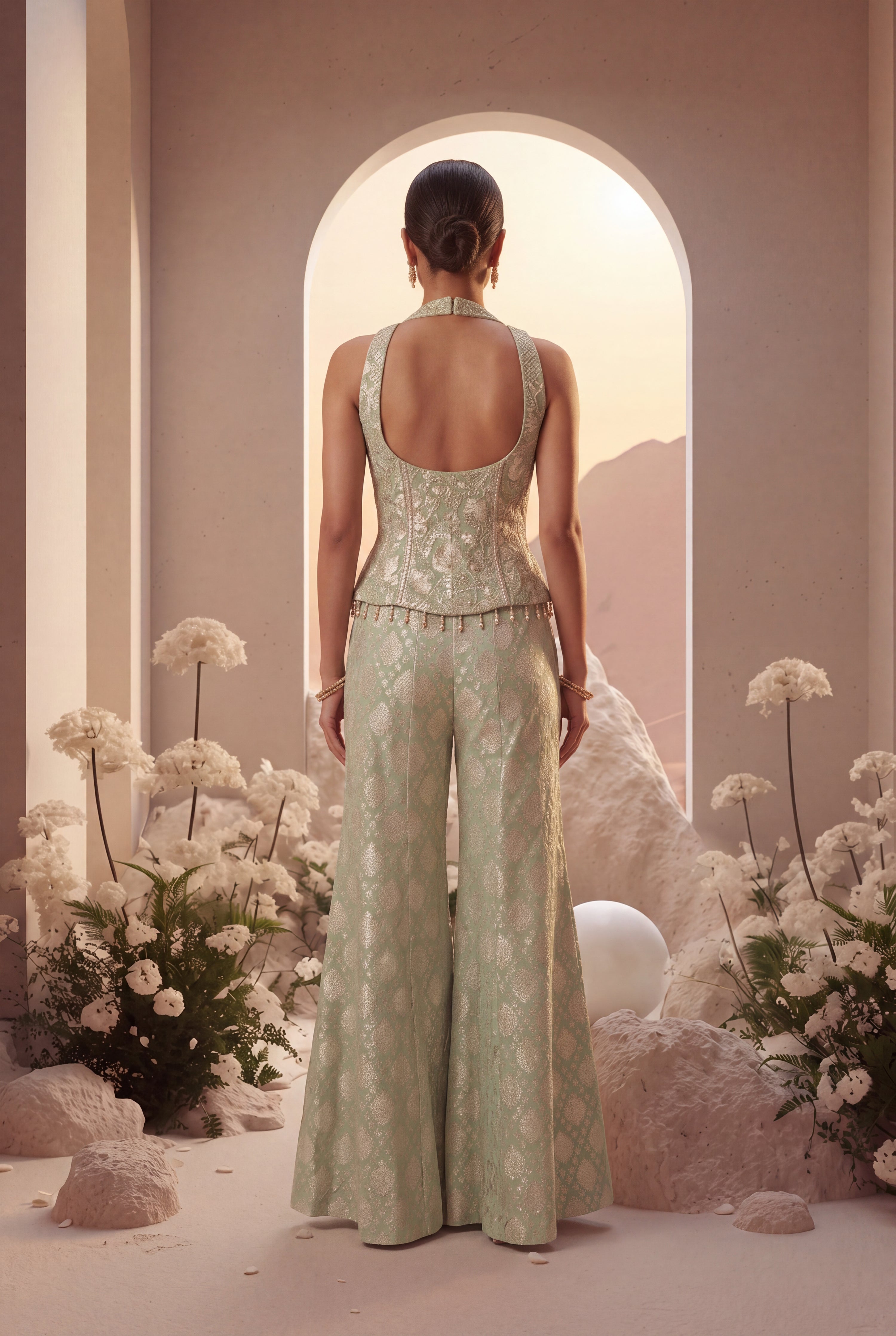 Green Halter Neck Sharara Set