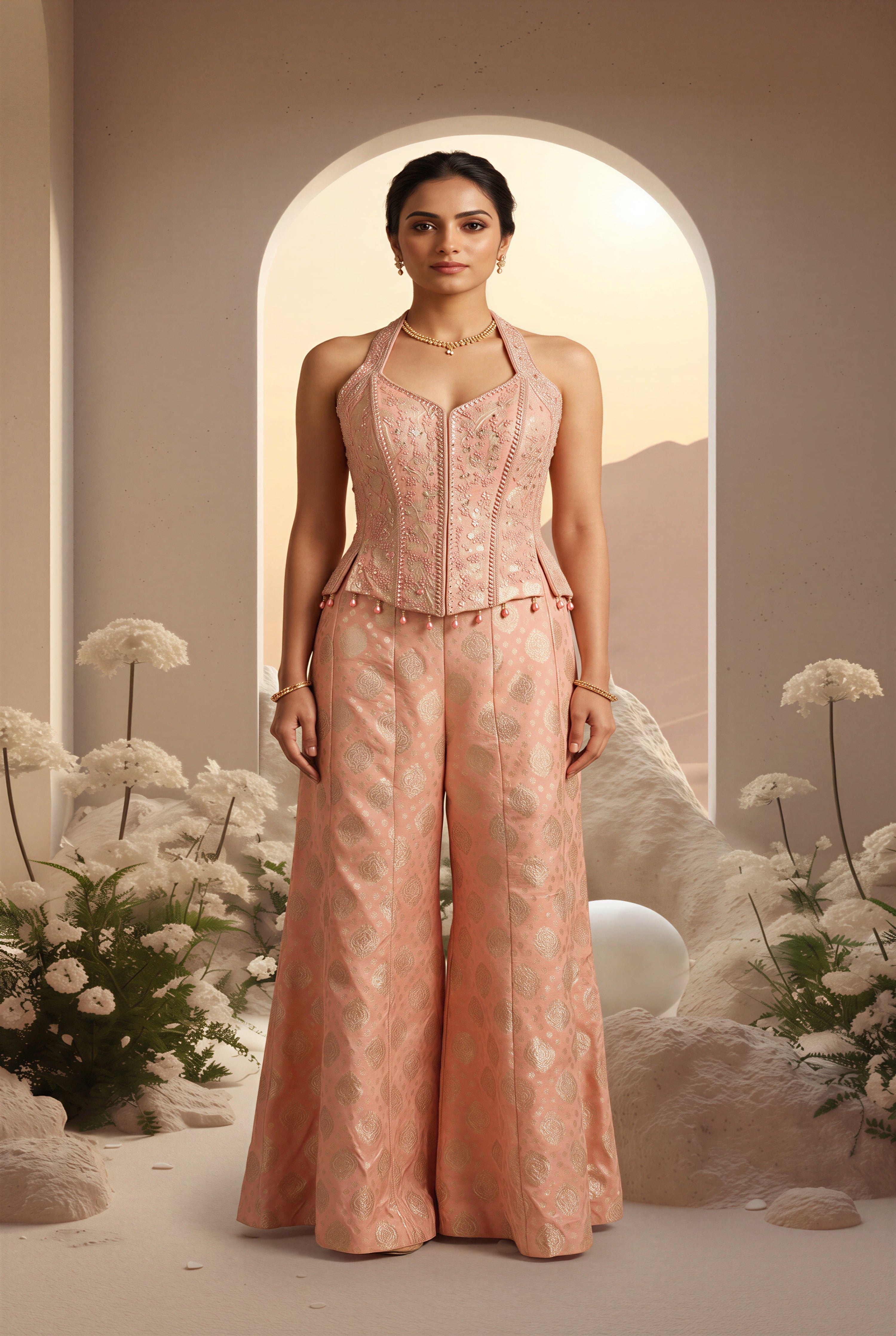 Green Halter Neck Sharara Set