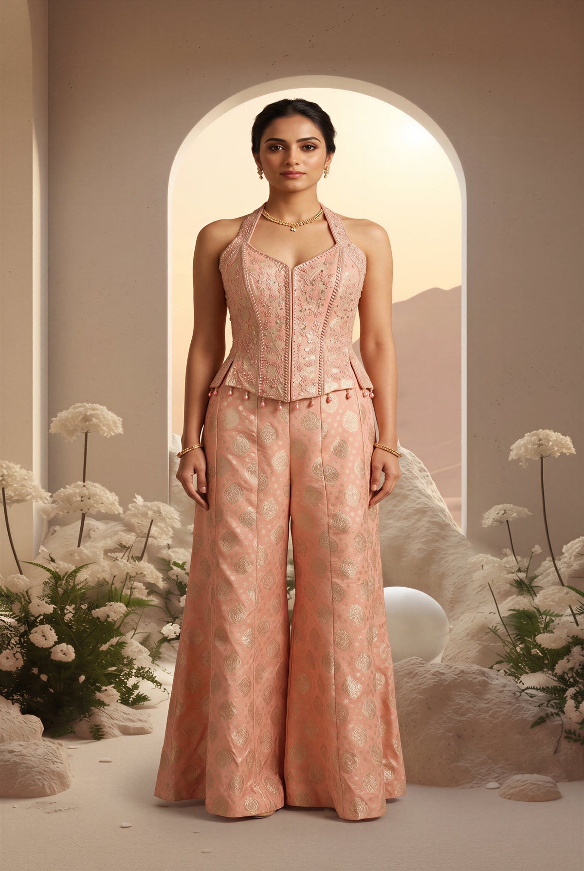 Green Halter Neck Sharara Set