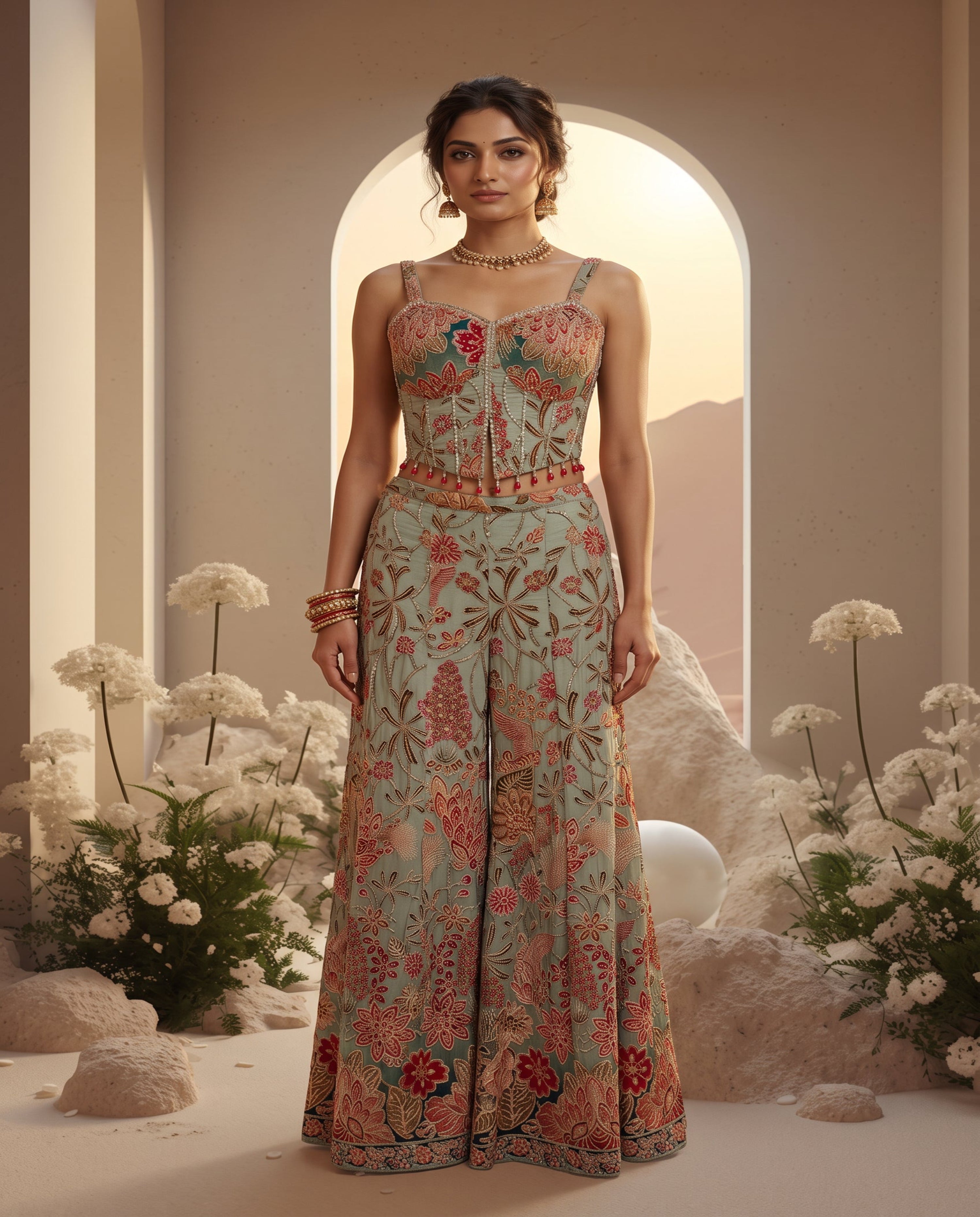 Floral Heavy Embroidery Sharara Set