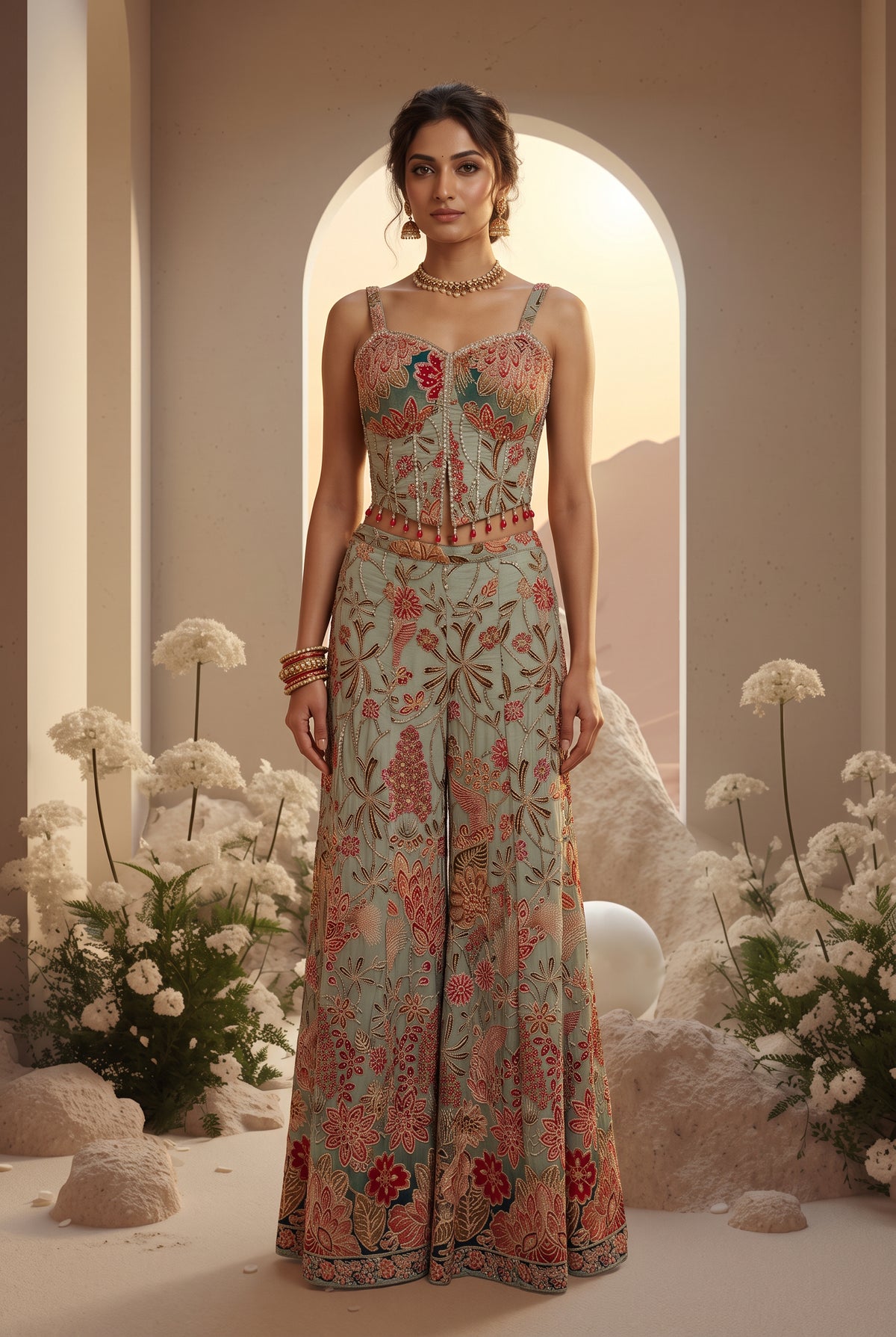 Floral Heavy Embroidery Sharara Set