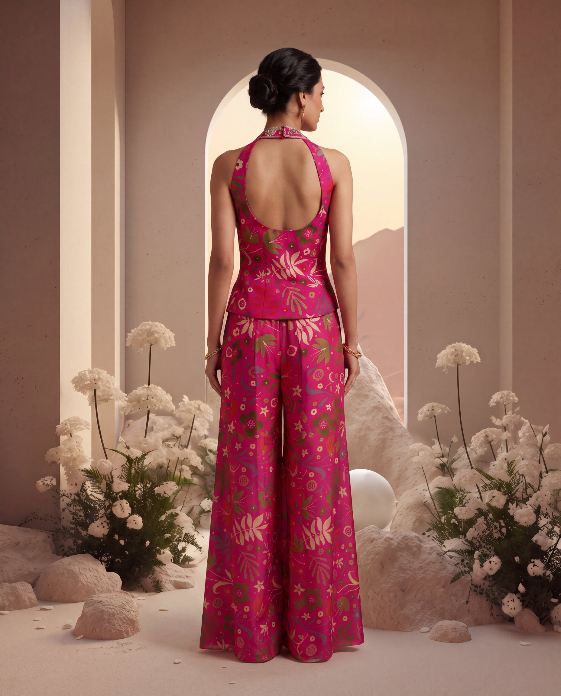 Fushia Pink Embroidered Sharara Set