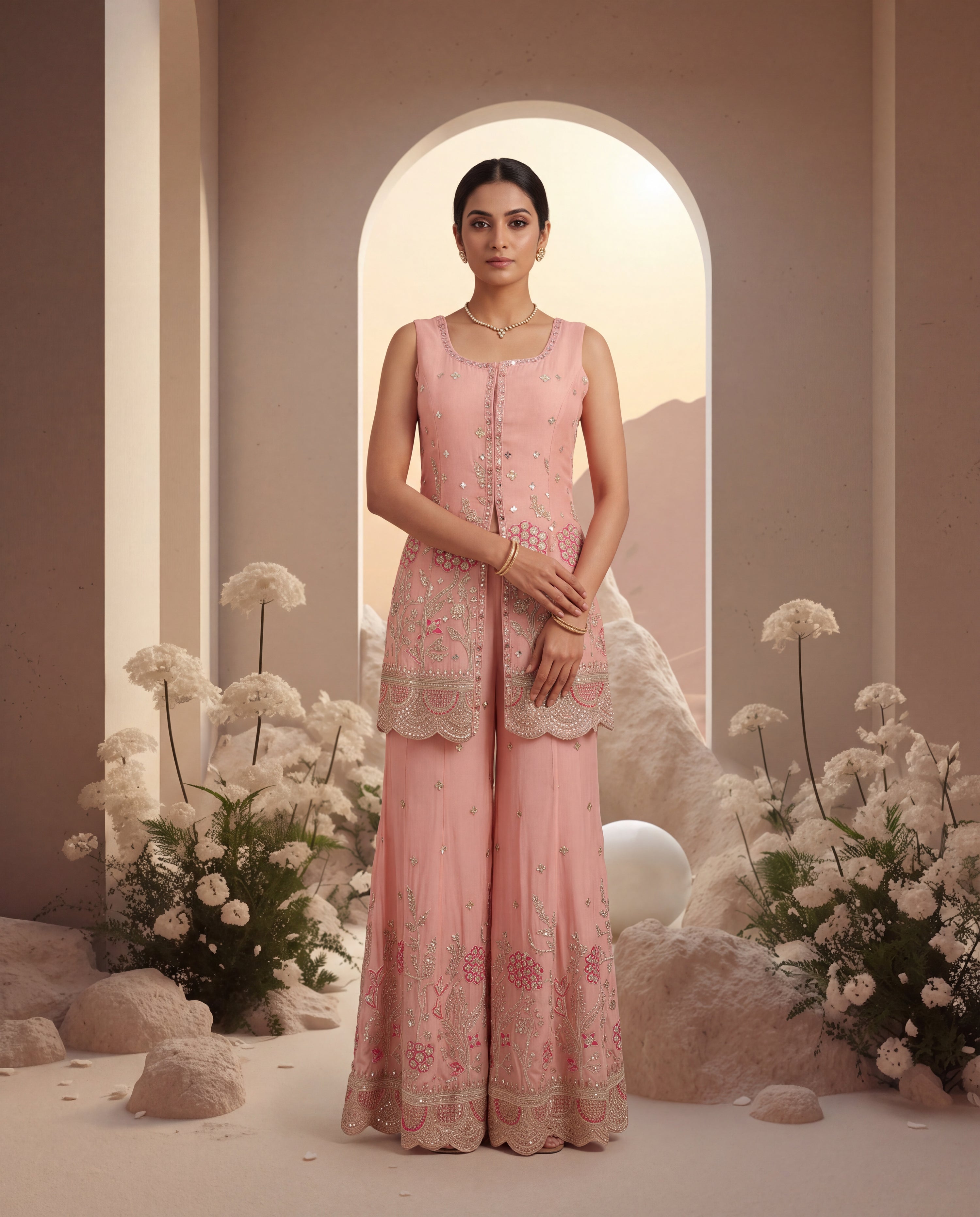 Blush Embellished Sharara Set