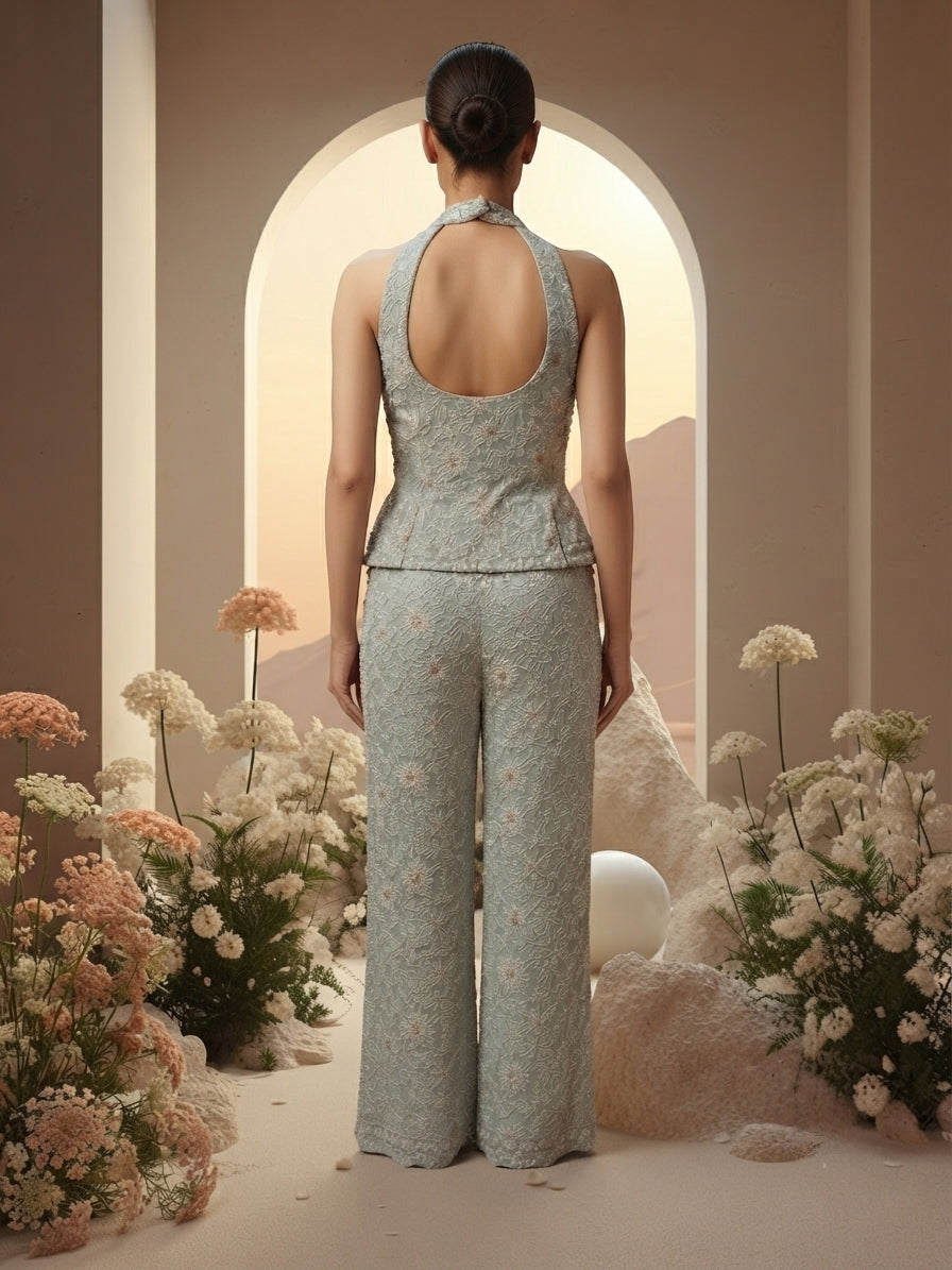 Blue Floral Embroidered Sharara Set