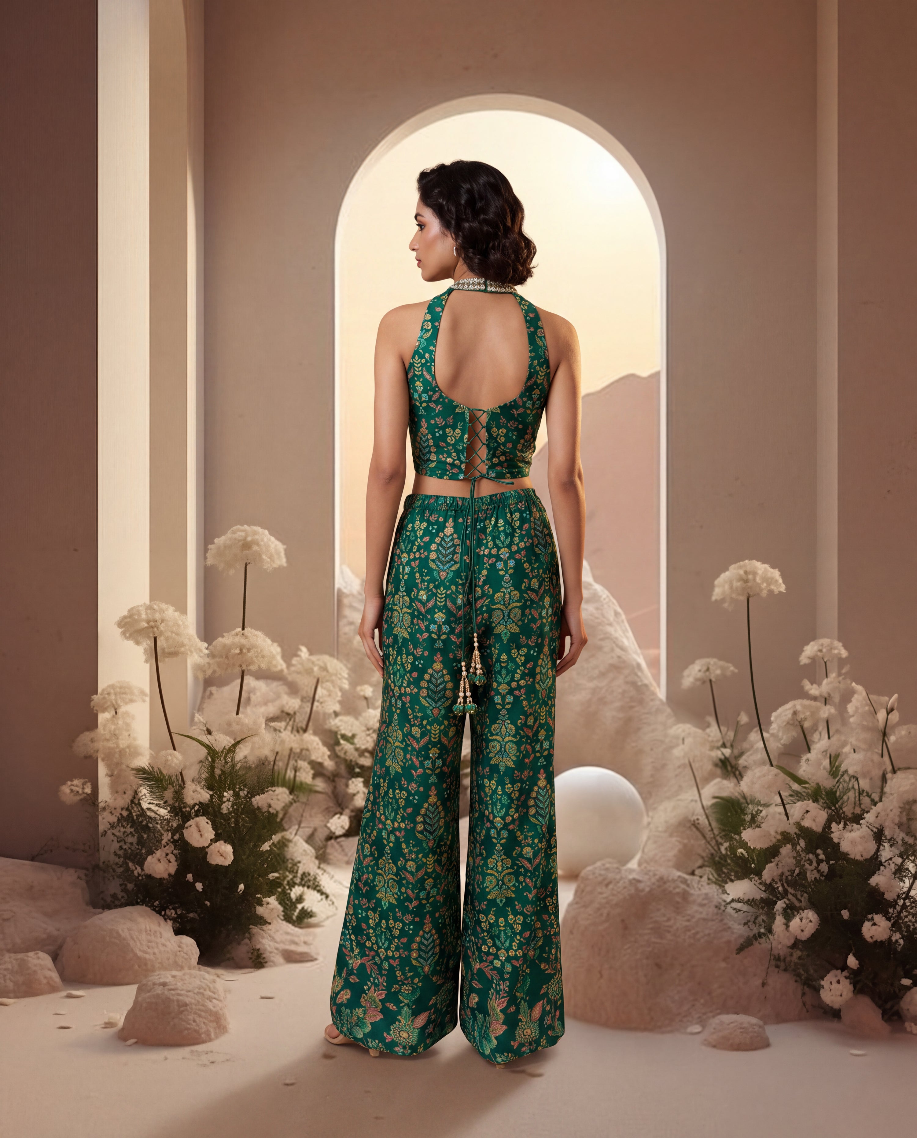 Green Floral Embroidered Sharara Set