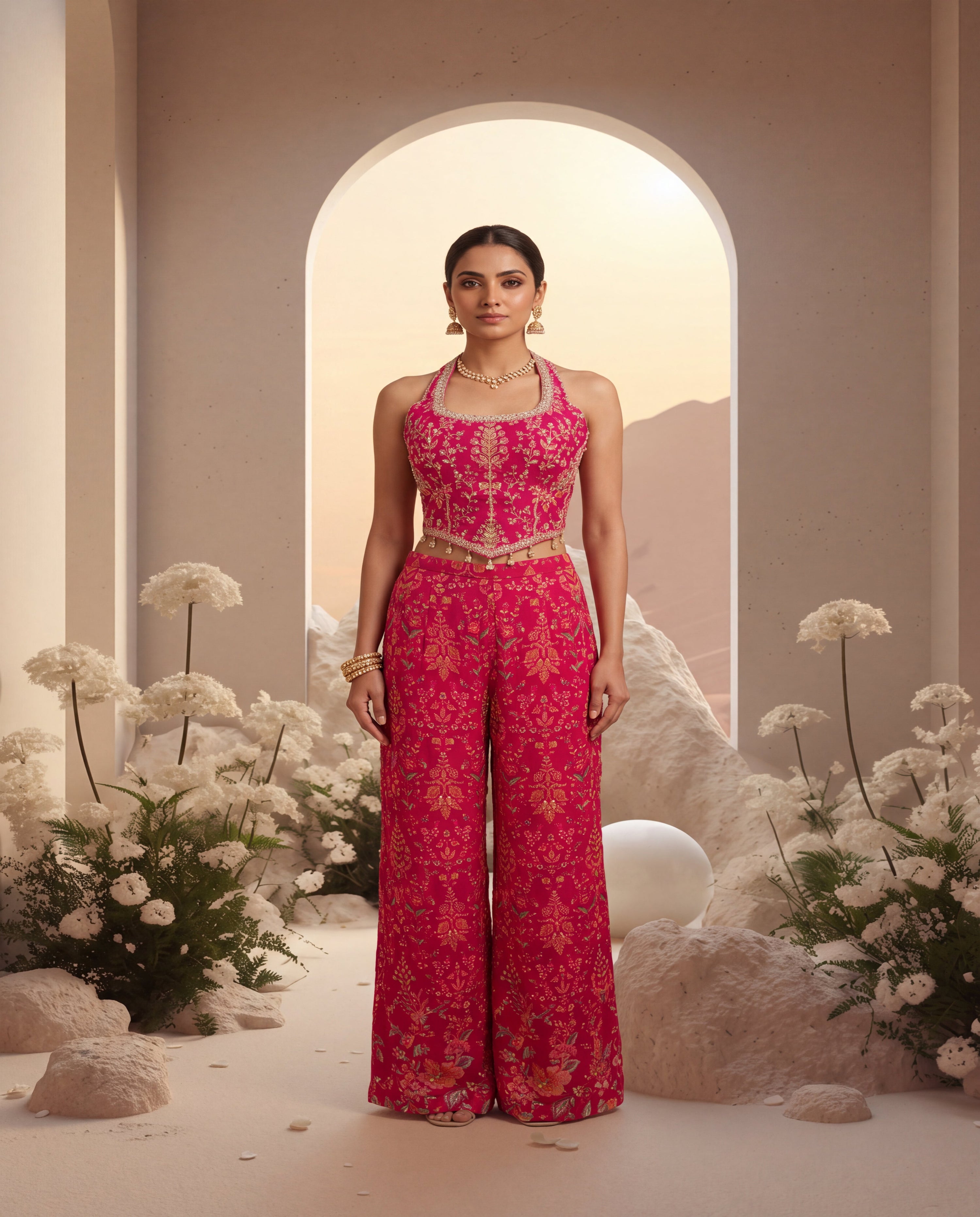 Green Floral Embroidered Sharara Set