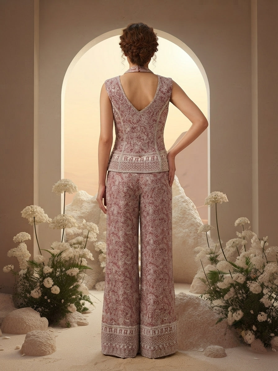 Red Corset Embroidered Sharara Set