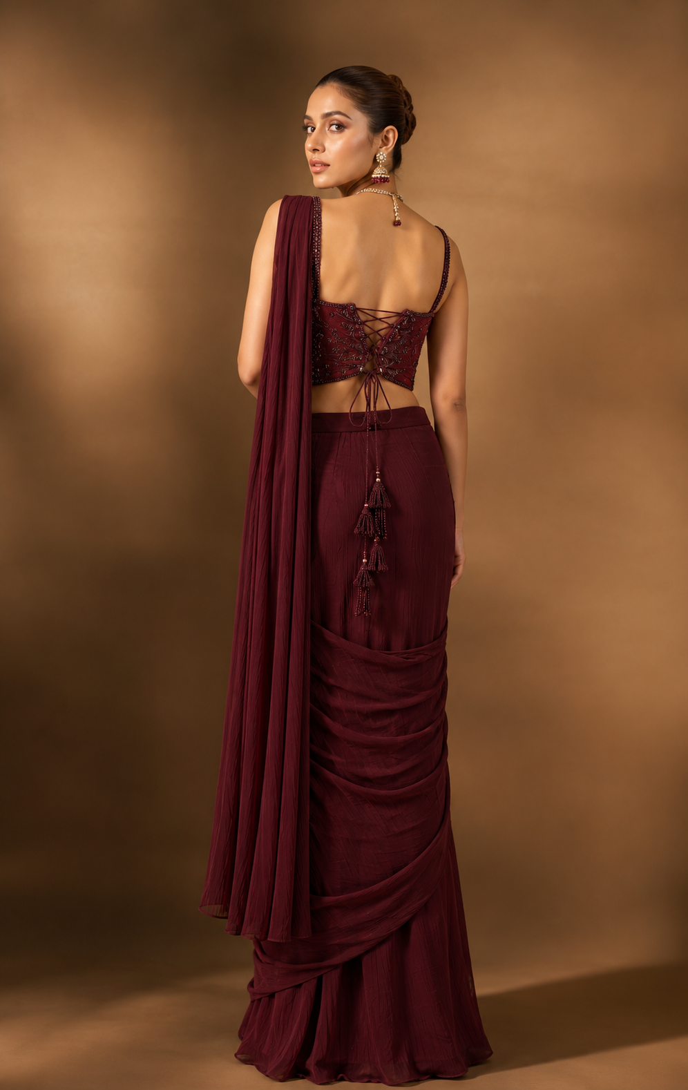 Regal Wine Saree Set