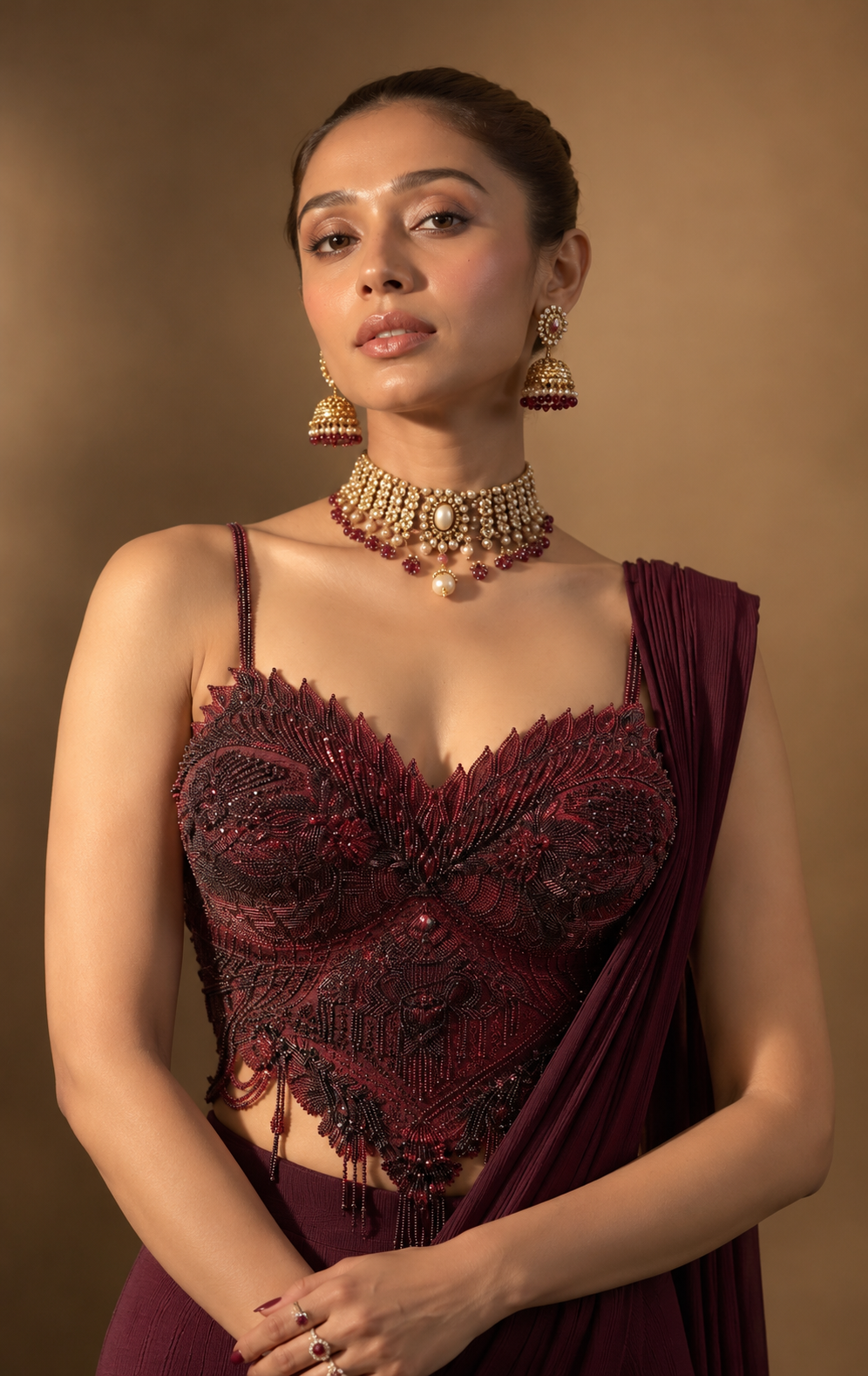 Regal Wine Saree Set