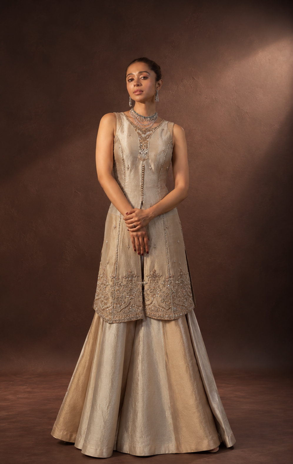 Gold Embroidered Sharara Set