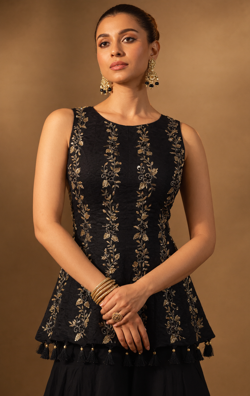 Black Kurta Embroidered Sharara Set