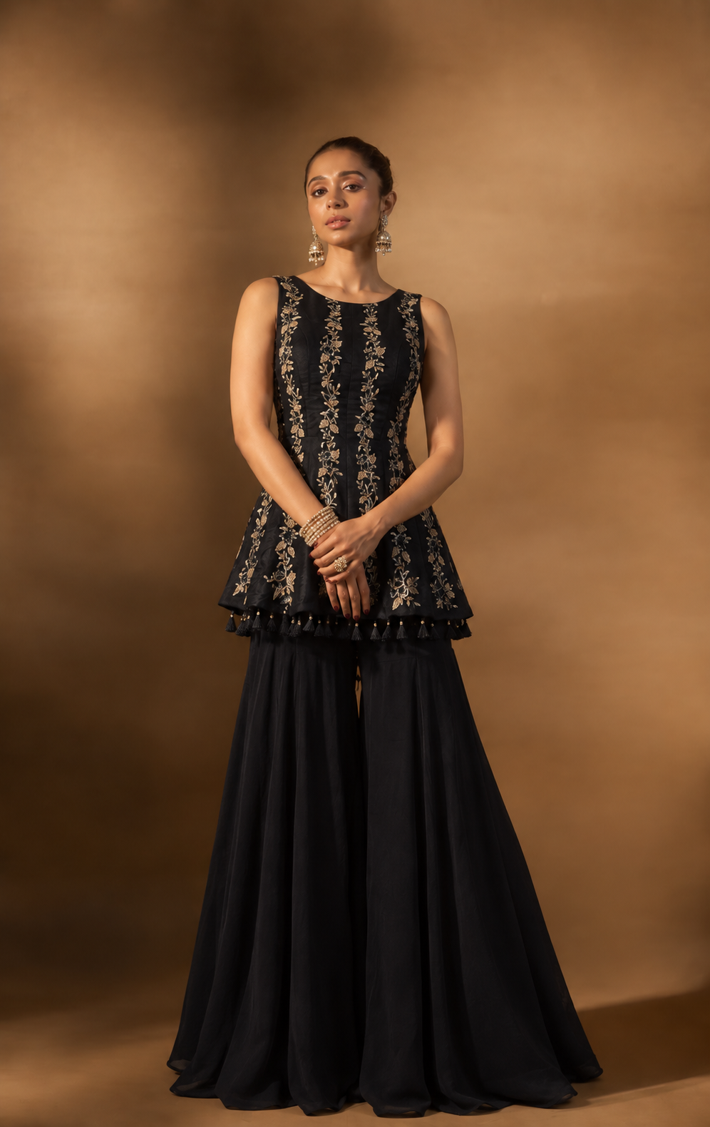 Black Kurta Embroidered Sharara Set