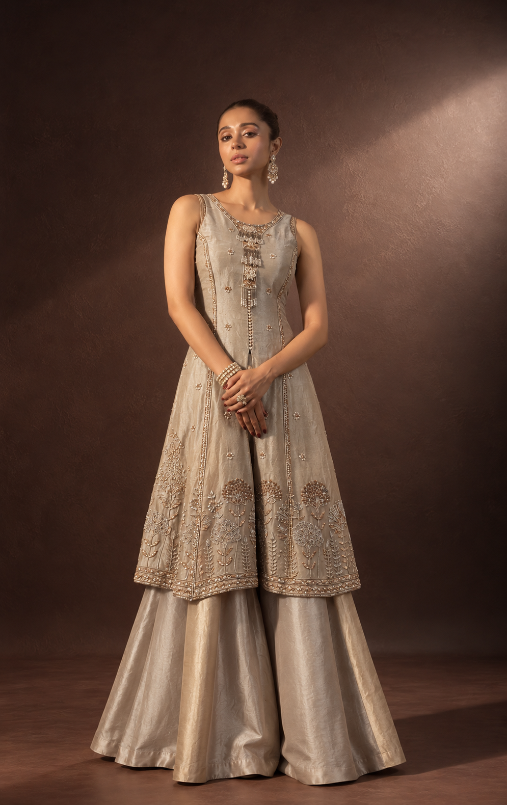 Ivory Embroidered Kurta Sharara Set