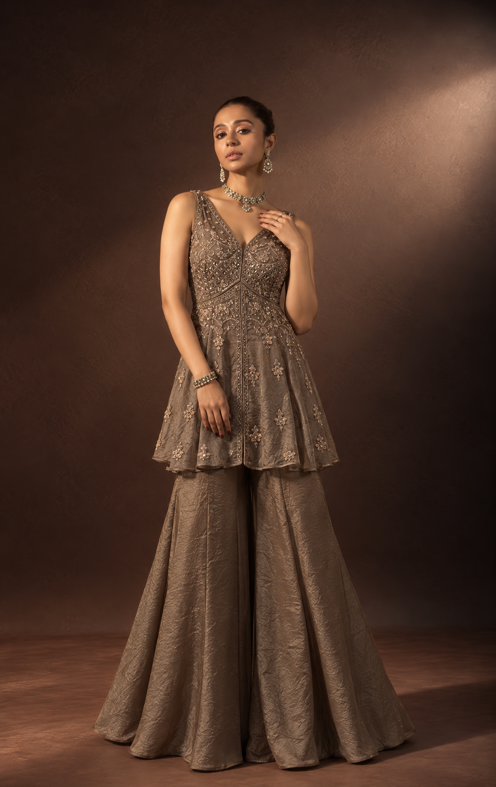 Grey Peplum & Sharara Set