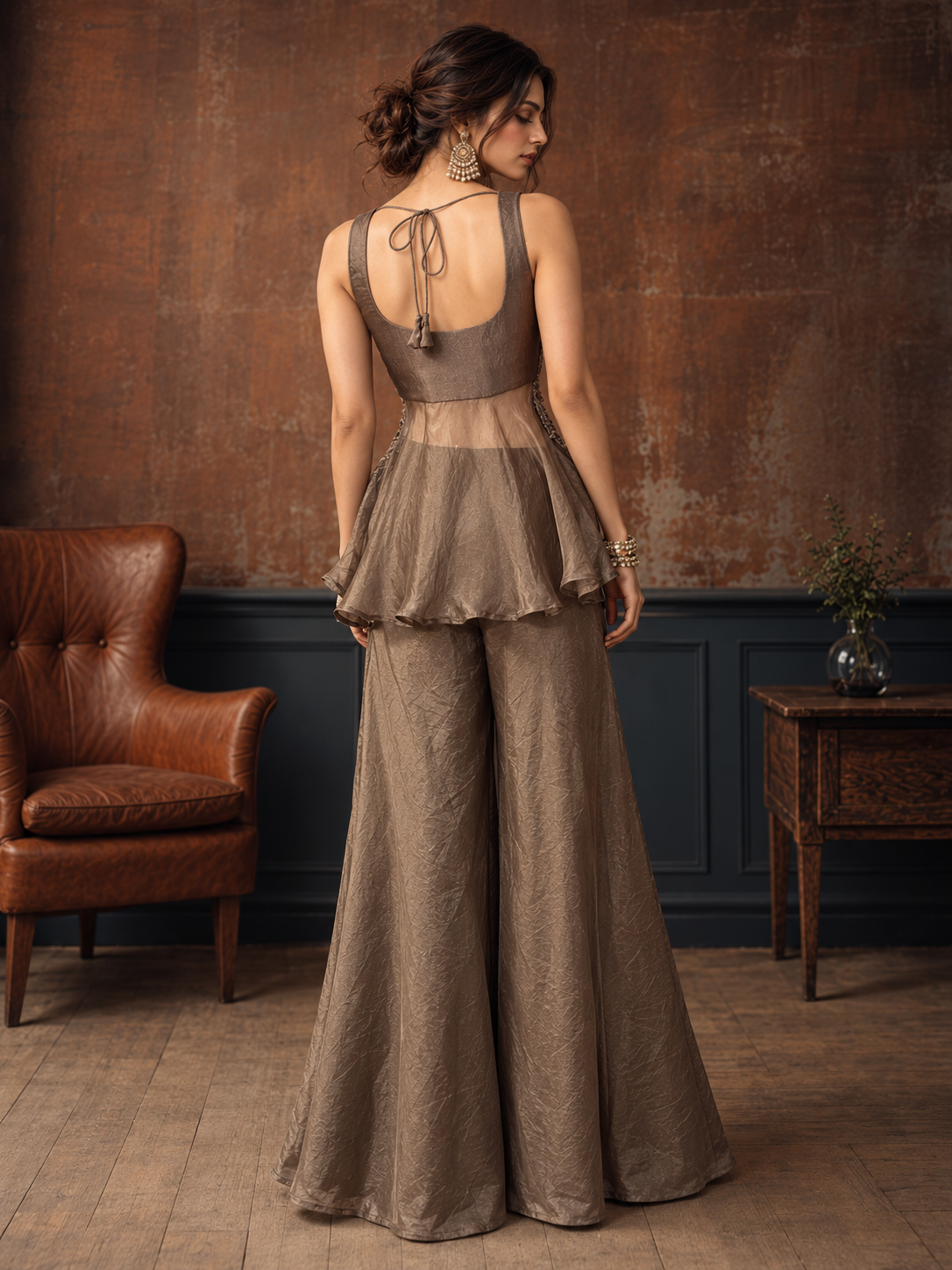 Grey Peplum & Sharara Set