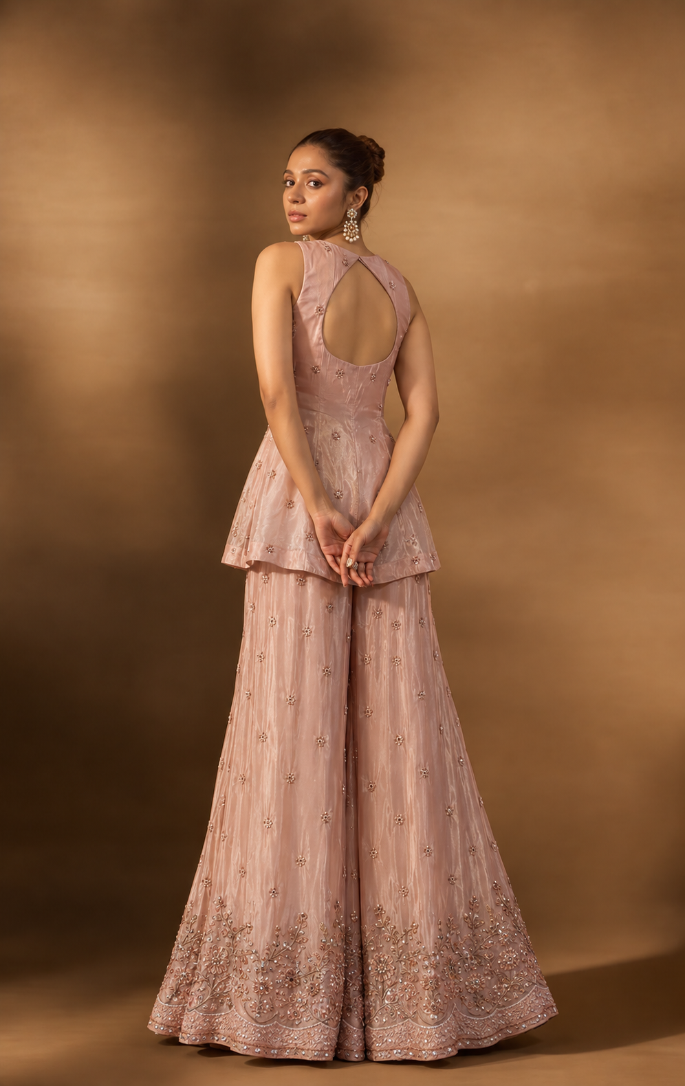 Pink Floral Embellished Sharara Set