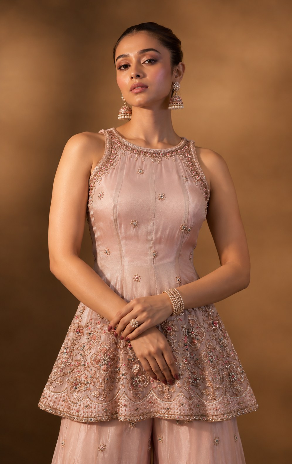 Pink Floral Embellished Sharara Set