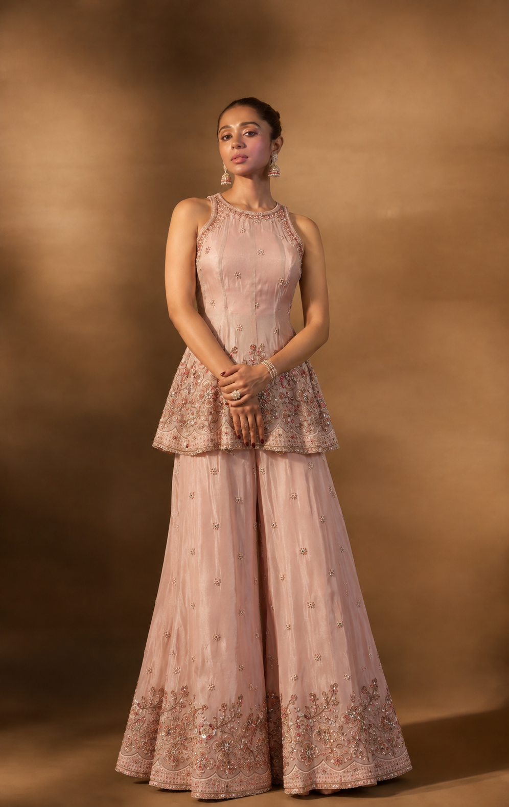Pink Floral Embellished Sharara Set