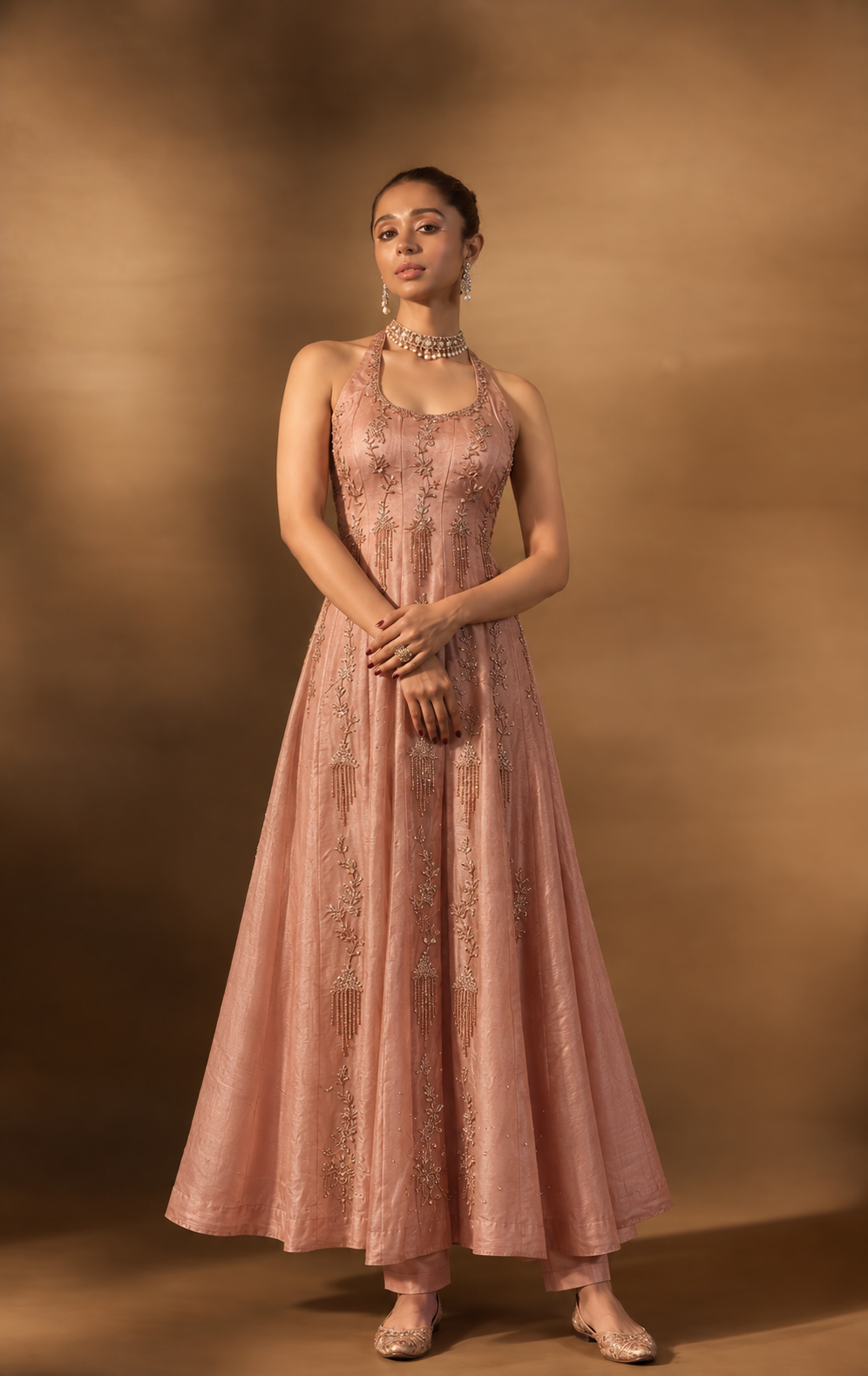 Pink Embroidered Anarkali Set