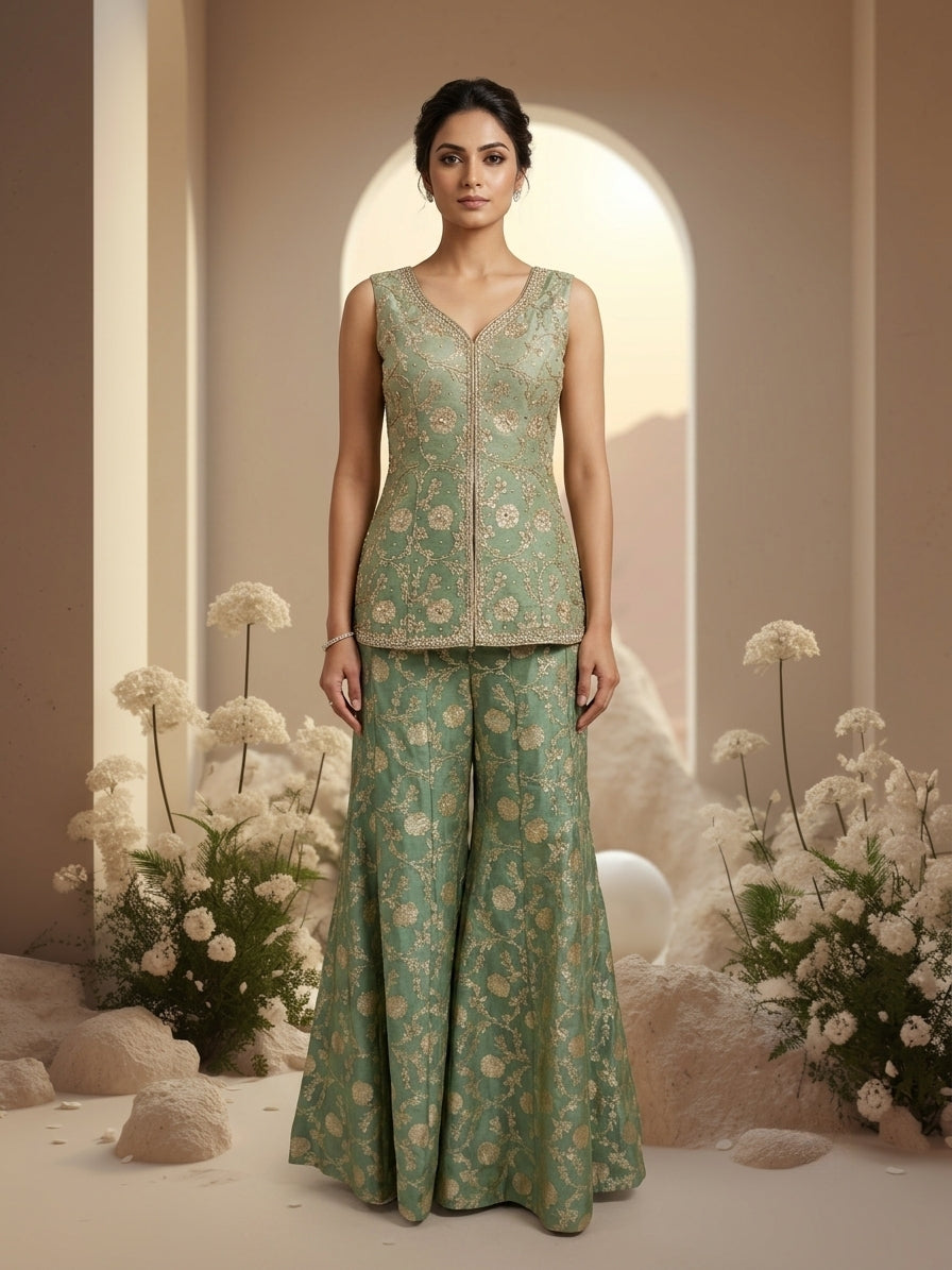 Blush Embroidered Kurta Sharara Set