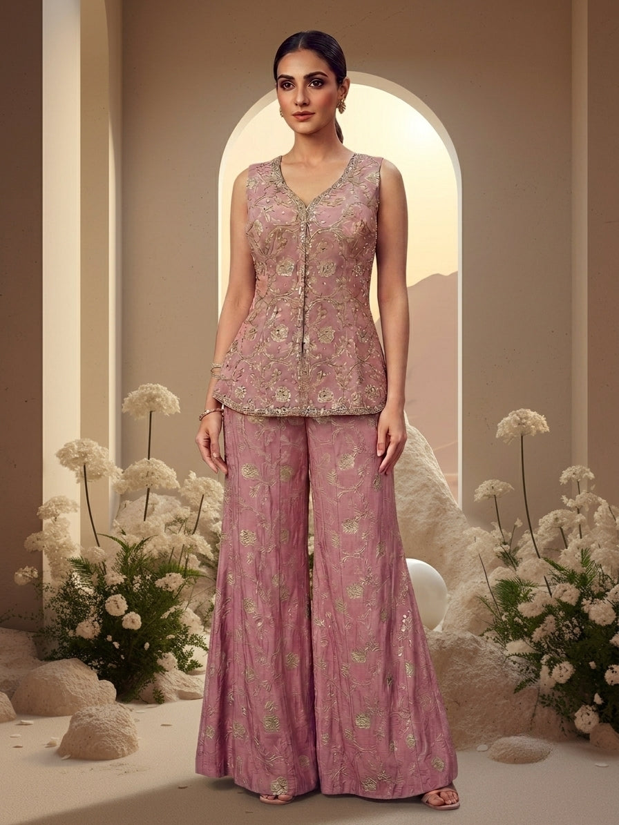 Blush Embroidered Kurta Sharara Set
