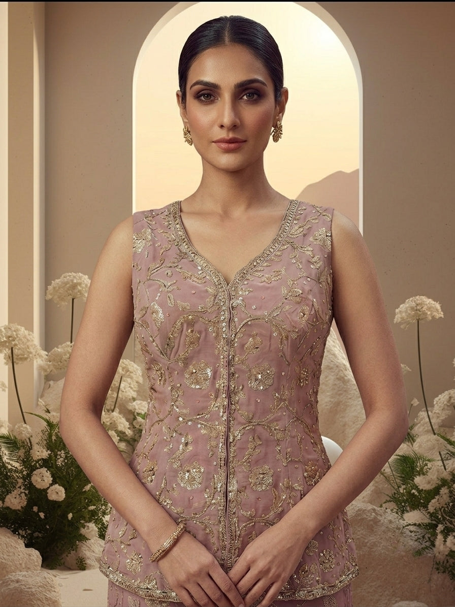 Blush Embroidered Kurta Sharara Set