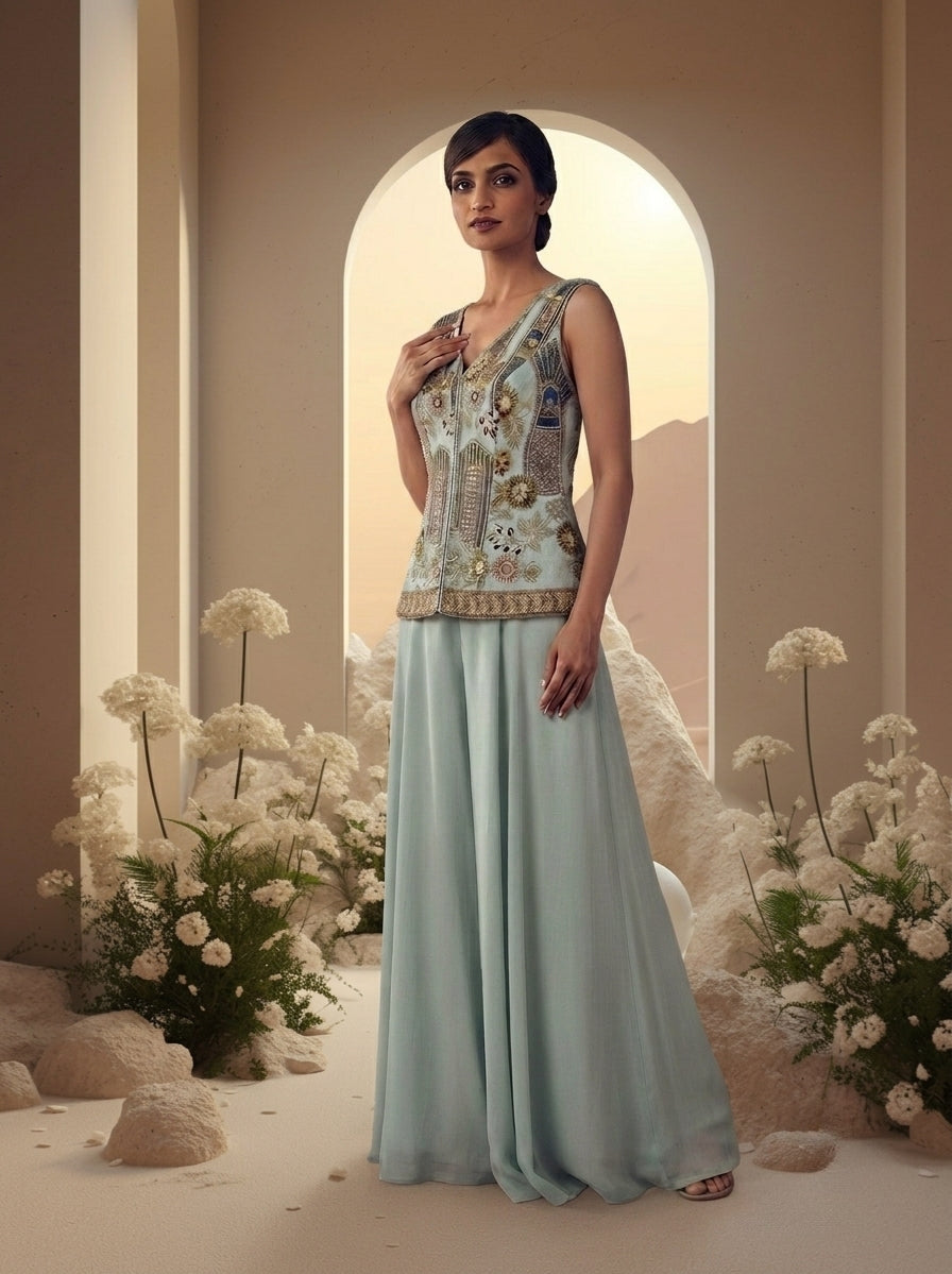 Blush Embroidered Motif Sharara Set