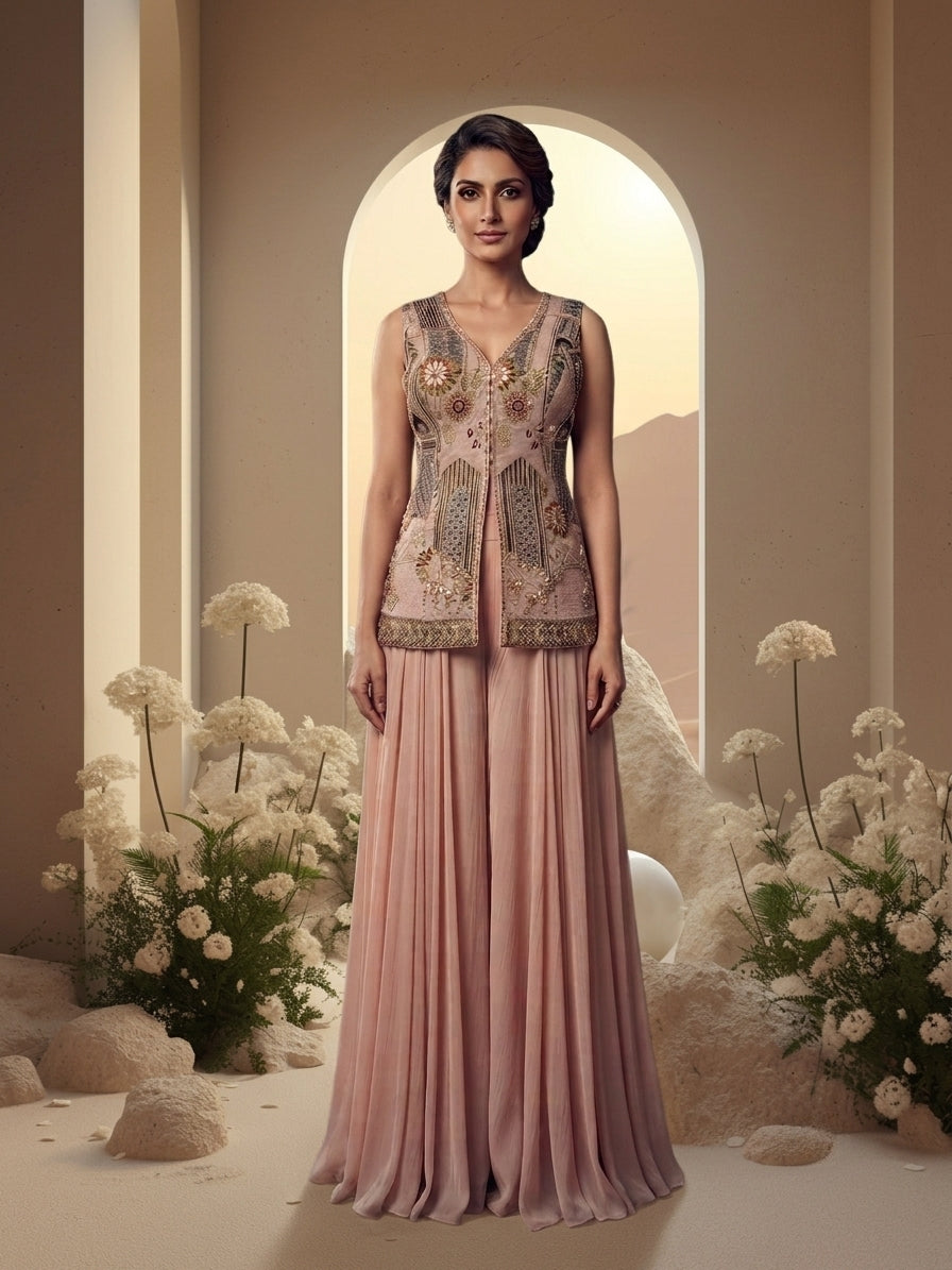 Blush Embroidered Motif Sharara Set