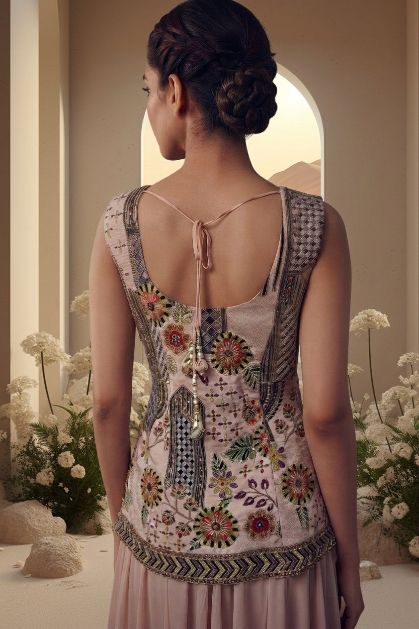 Blush Embroidered Motif Sharara Set