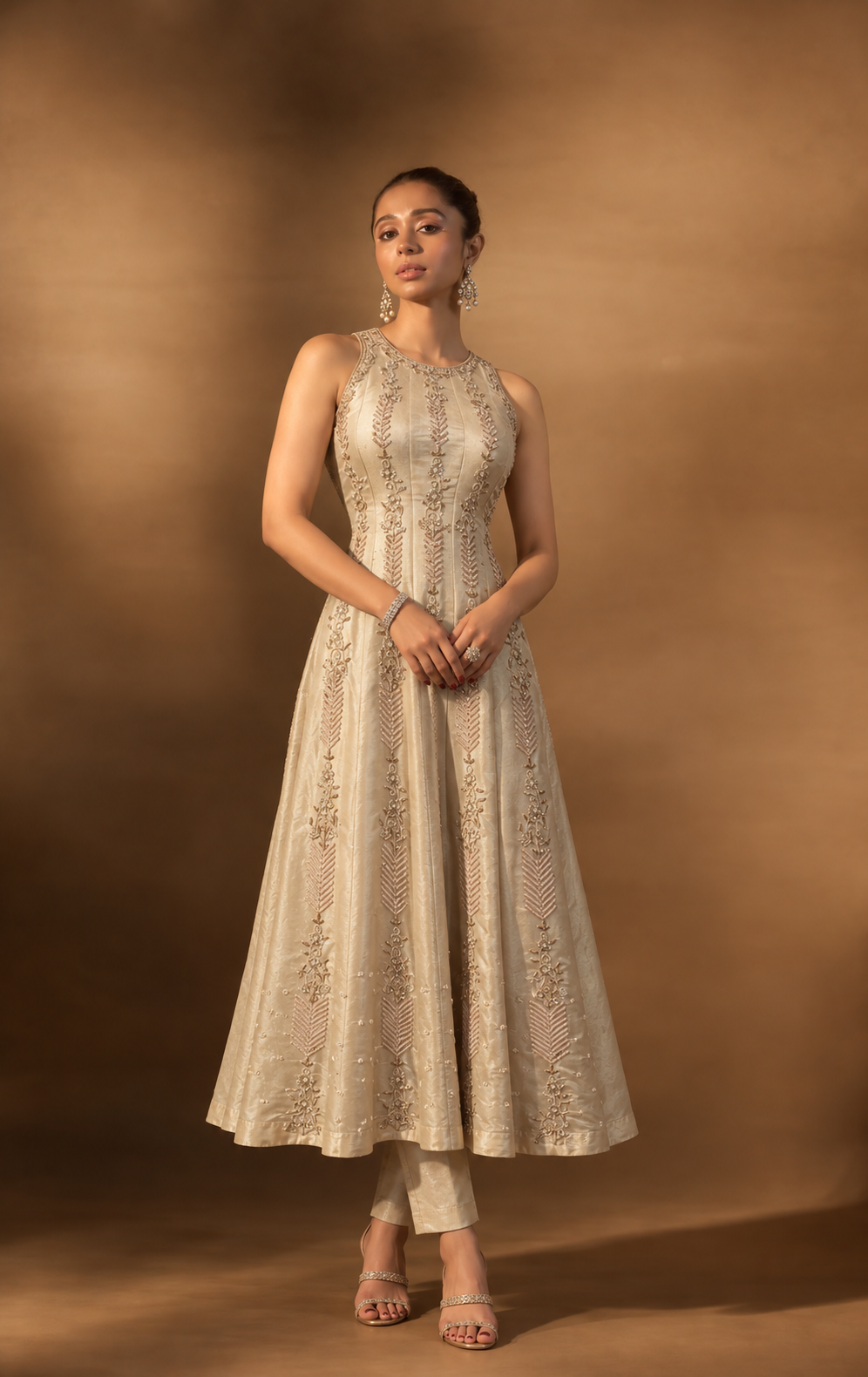 Ivory Embroidered Anarkali Set