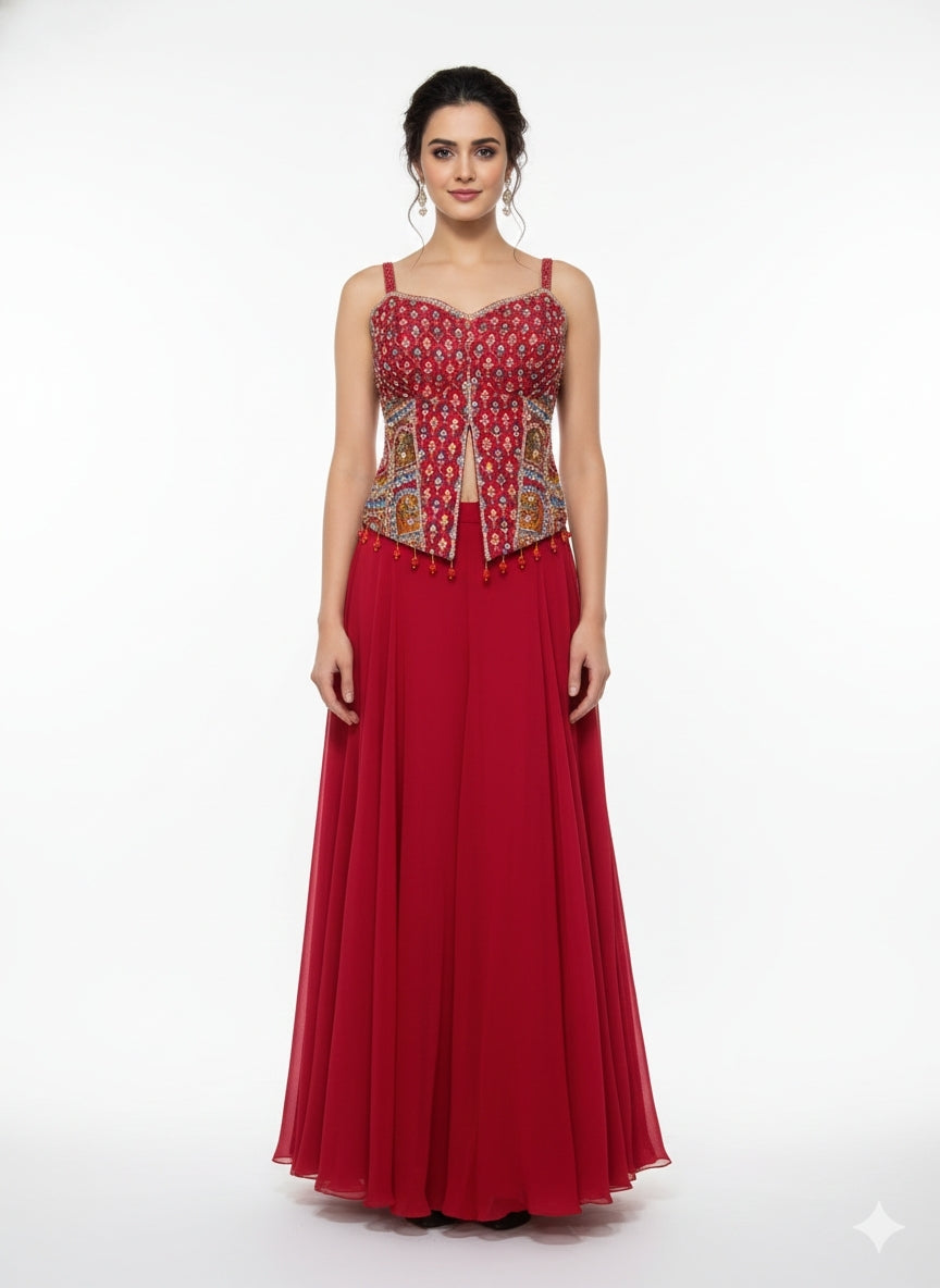 Embellished Printed Top with Slit Sharara Set
