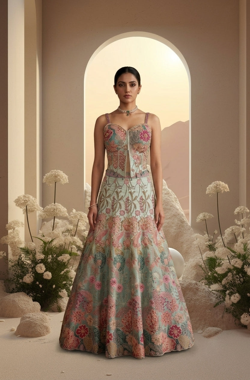 Floral Heavy Embroidered Lehenga Set