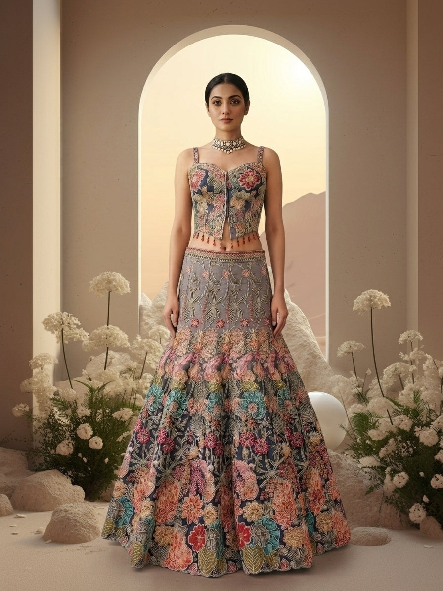 Floral Heavy Embroidered Lehenga Set